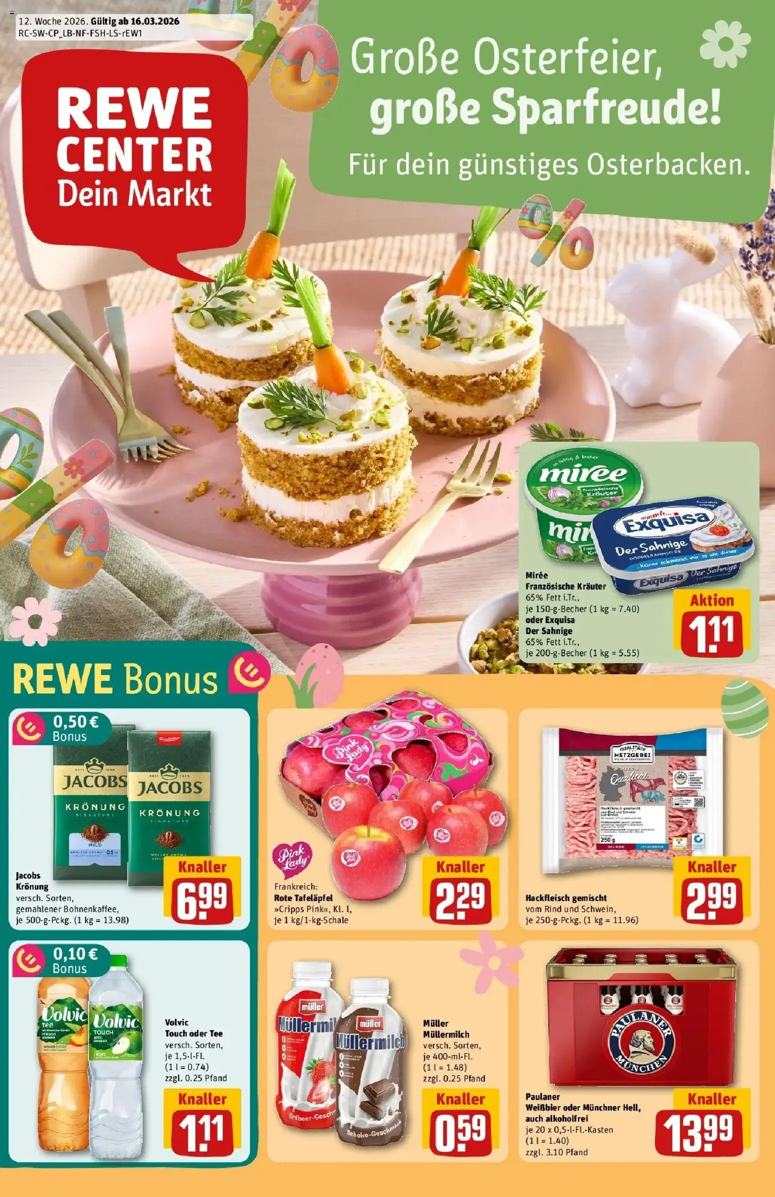Rewe Prospekt Heidelberg/Handschuhsheim	 – gültig ab 15.03.2026 | Seite: 1 | Produkte: Volvic touch, Exquisa, Paulaner, Hackfleisch