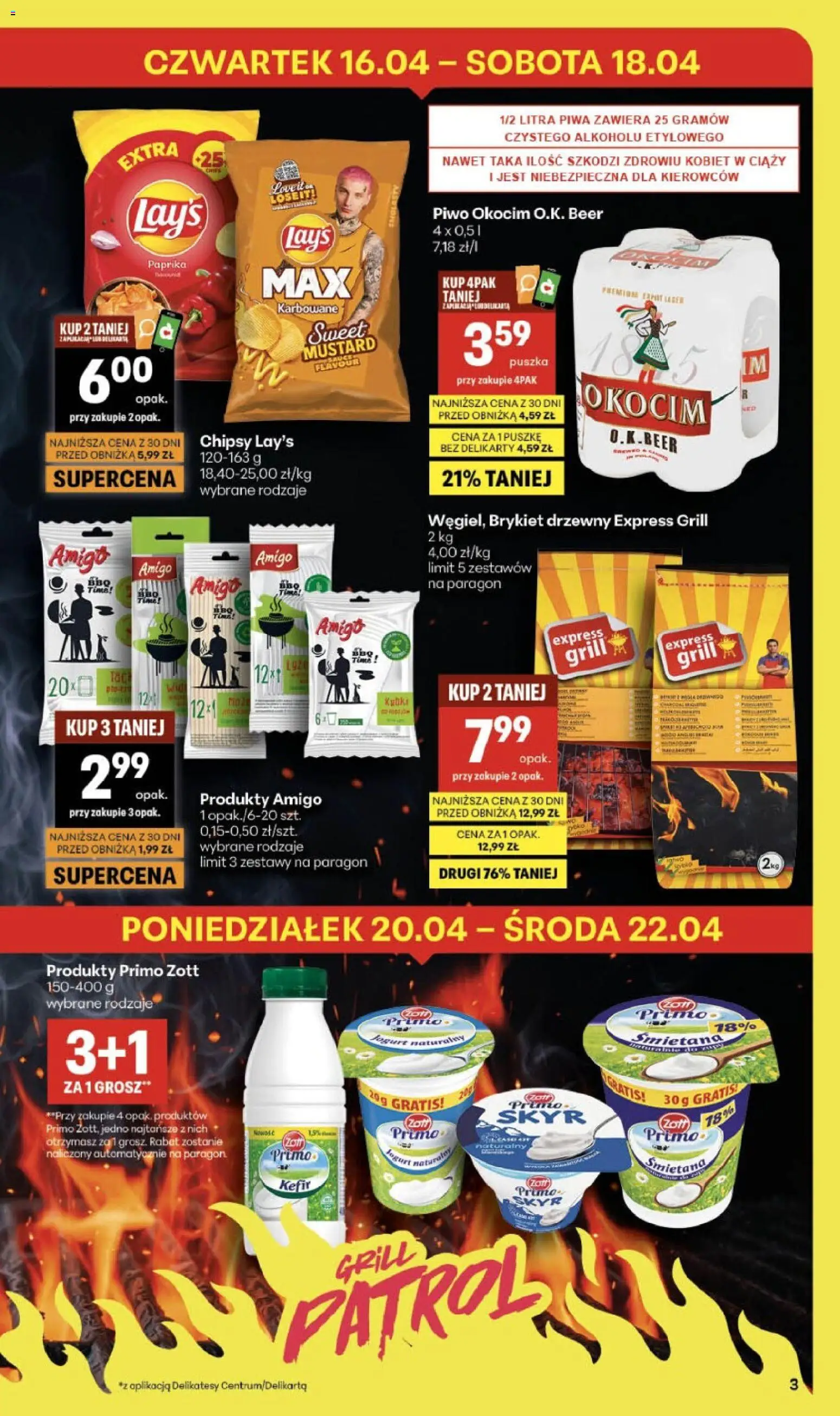 Delikatesy Centrum gazetka - Sklepy Własne od 16.04.2026 | Strona: 3 | Produkty: Chipsy, Kefir, Grill, Piwo