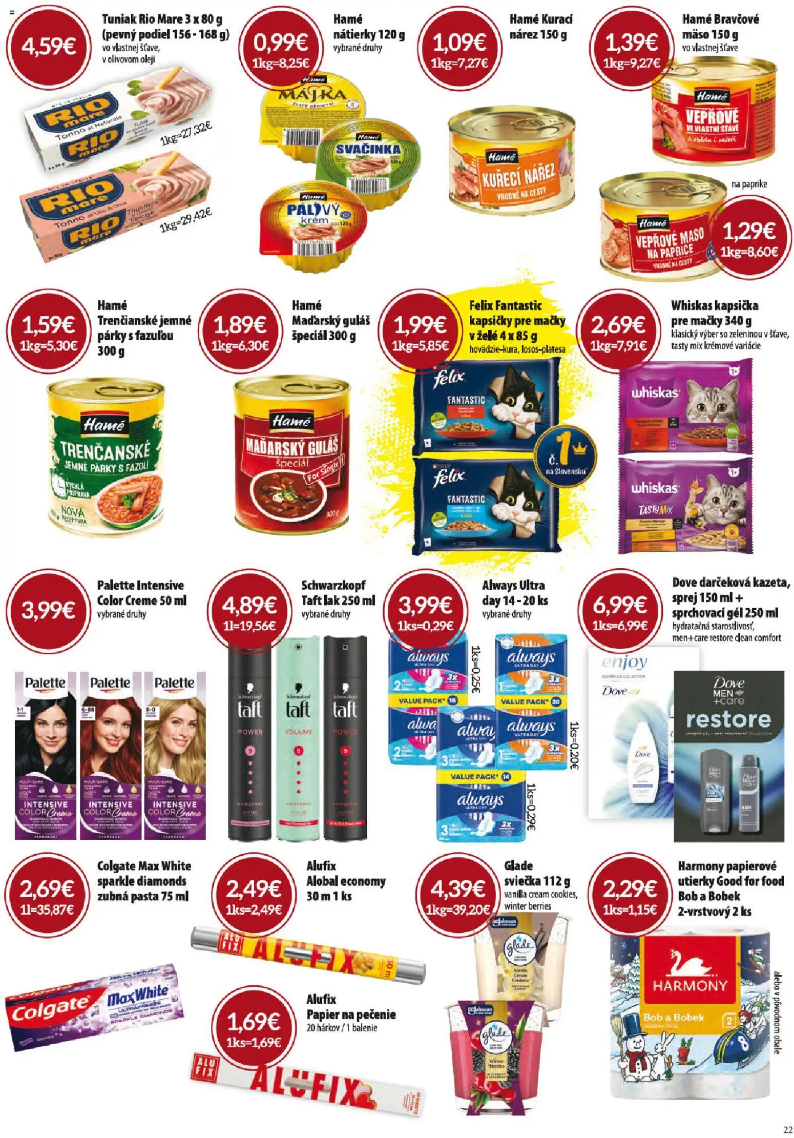 Nové CBA Verex akcie – leták je platný od 06.11.2025 | Strana: 22 | Produkty: Tuniak, Rio Mare, Krém, Párky