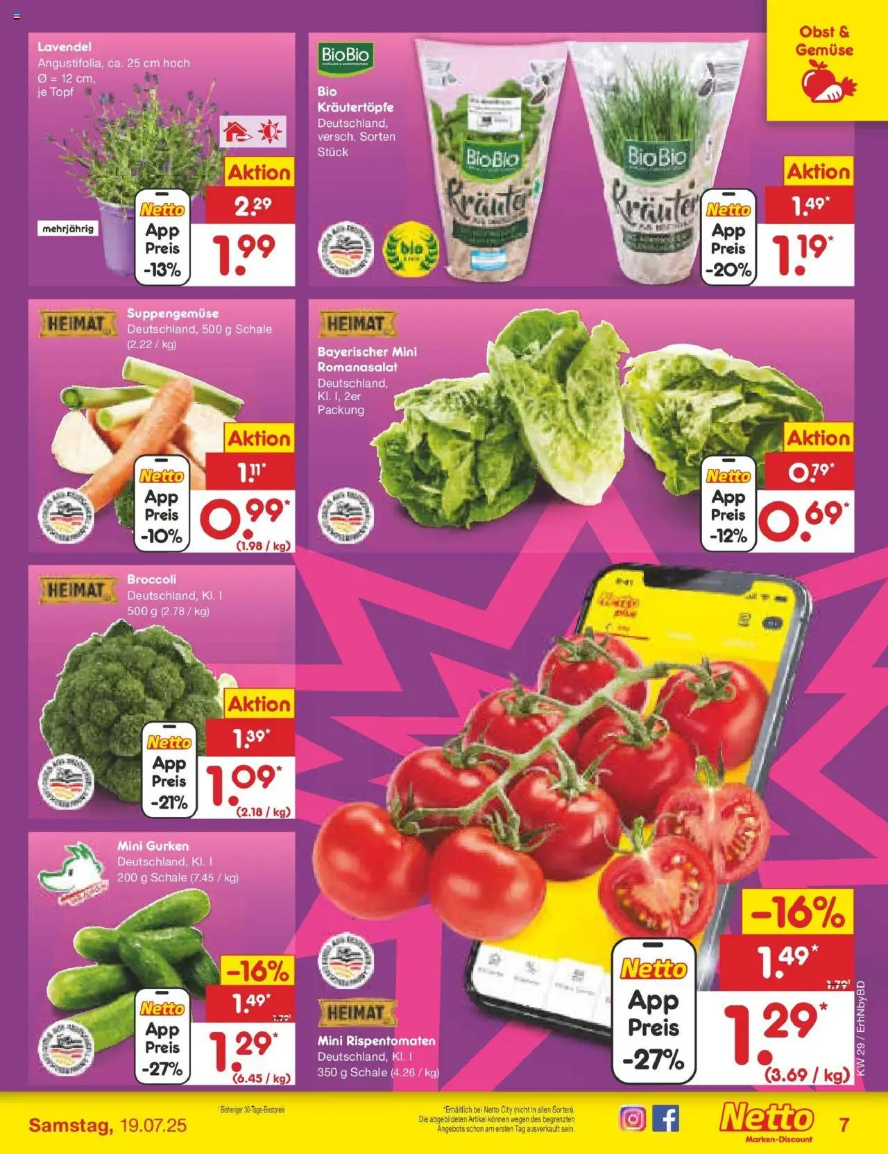 Netto Marken-Discount prospekt Ergolding	 - gültig ab dem 13.07.2025 | Seite: 7 | Produkte: Gemüse, Obst, Lavendel, Gurken