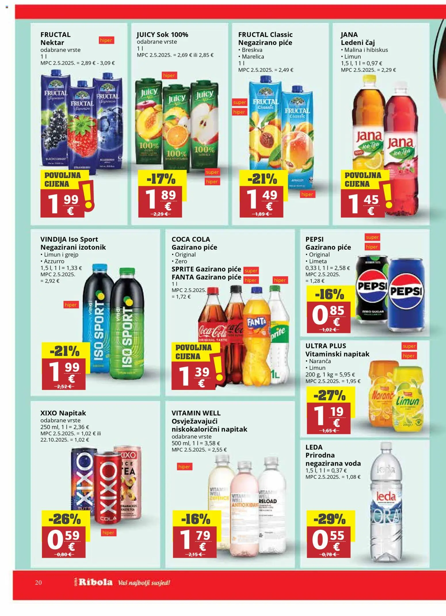 Ribola katalog | vrijedi od 11.02.2026 | Stranica: 20 | Proizvodi: Vindija, Coca cola, Pepsi, Sok