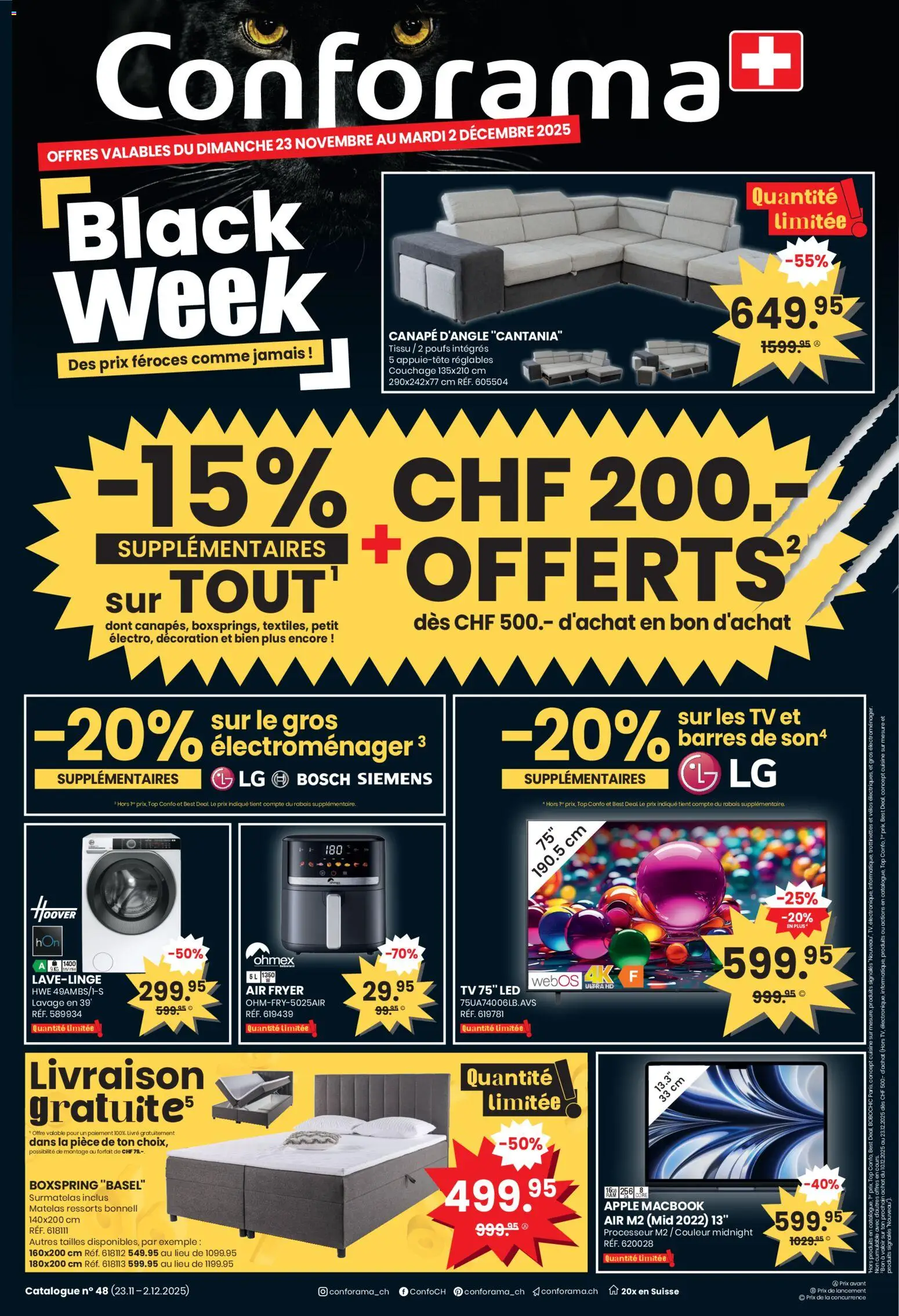 Conforama Aktionen FR – gültig ab 23.11.2025 | Seite: 1 | Produkte: TV, Apple, LG, Siemens