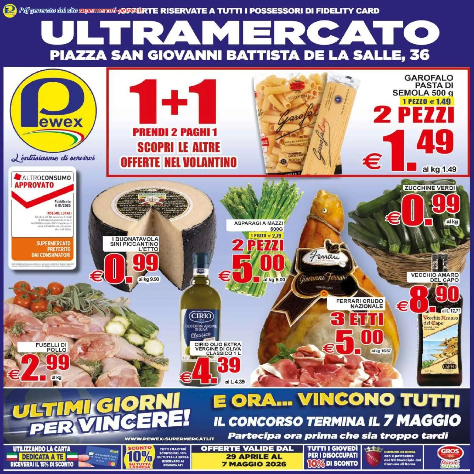 Volantino Pewex del 29.04.2026 | Pagina: 1 | Prodotti: Pasta, Olio extra vergine, Asparagi, Amaro