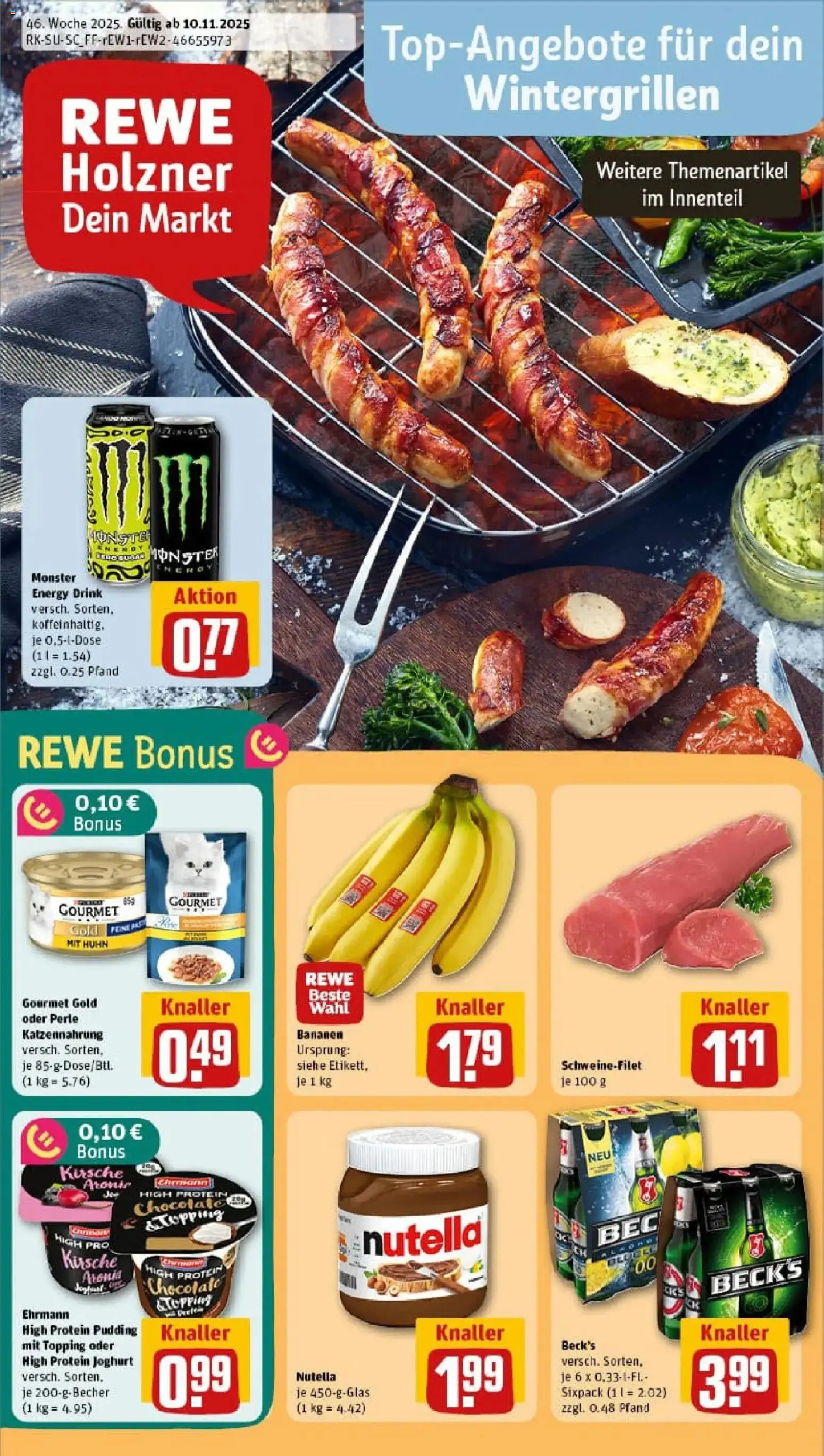 Rewe prospekt Brunnthal	 – gültig ab 10.11.2025 | Seite: 1 | Produkte: High protein pudding, Energy, Bananen, Monster