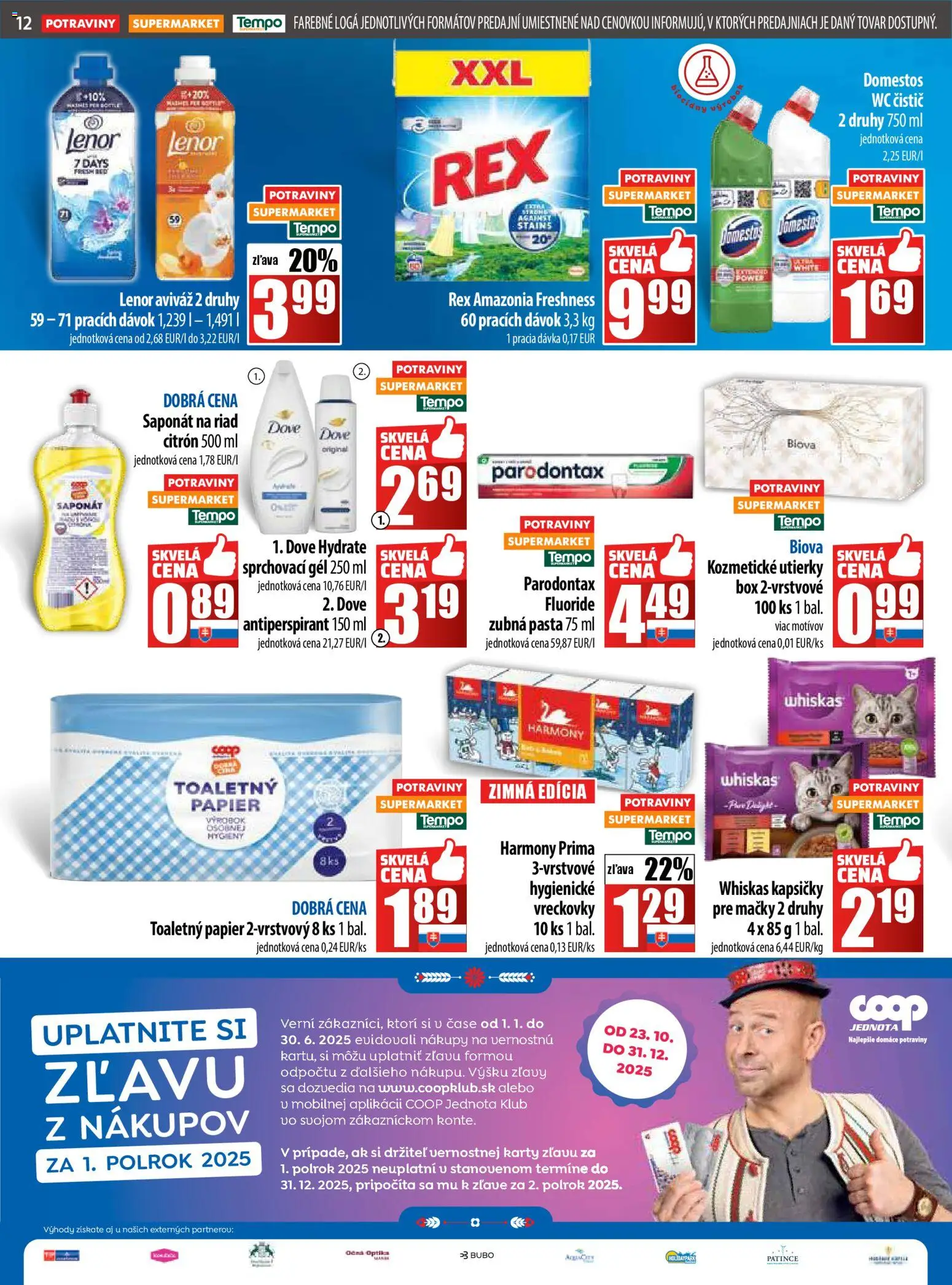 Nové COOP Jednota akcie – leták je platný od 23.10.2025 | Strana: 12 | Produkty: Aviváž, Whiskas, Domestos, Lenor