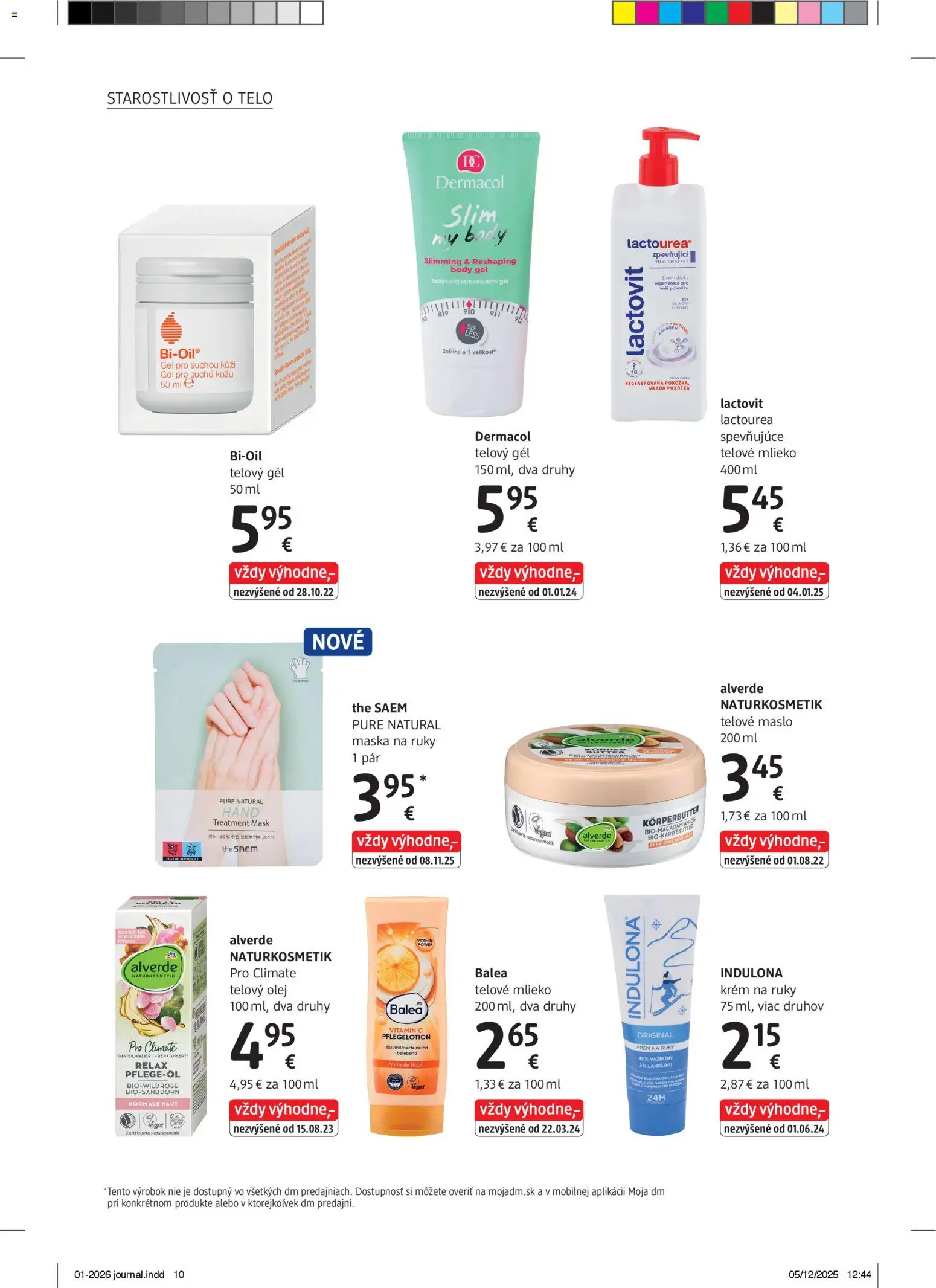 Nové dm drogerie akcie – leták je platný od 01.01.2026 | Strana: 10 | Produkty: Maslo, Maska, Telové mlieko, Indulona