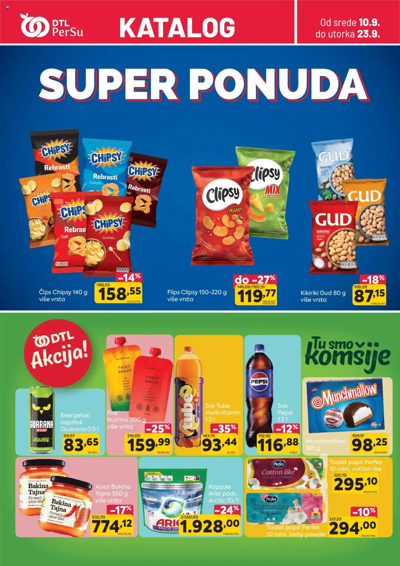 PerSu katalog - važi od 10.09.2025 | Strana: 1 | Proizvode: Čips, Toalet papir, Ajvar, Guarana