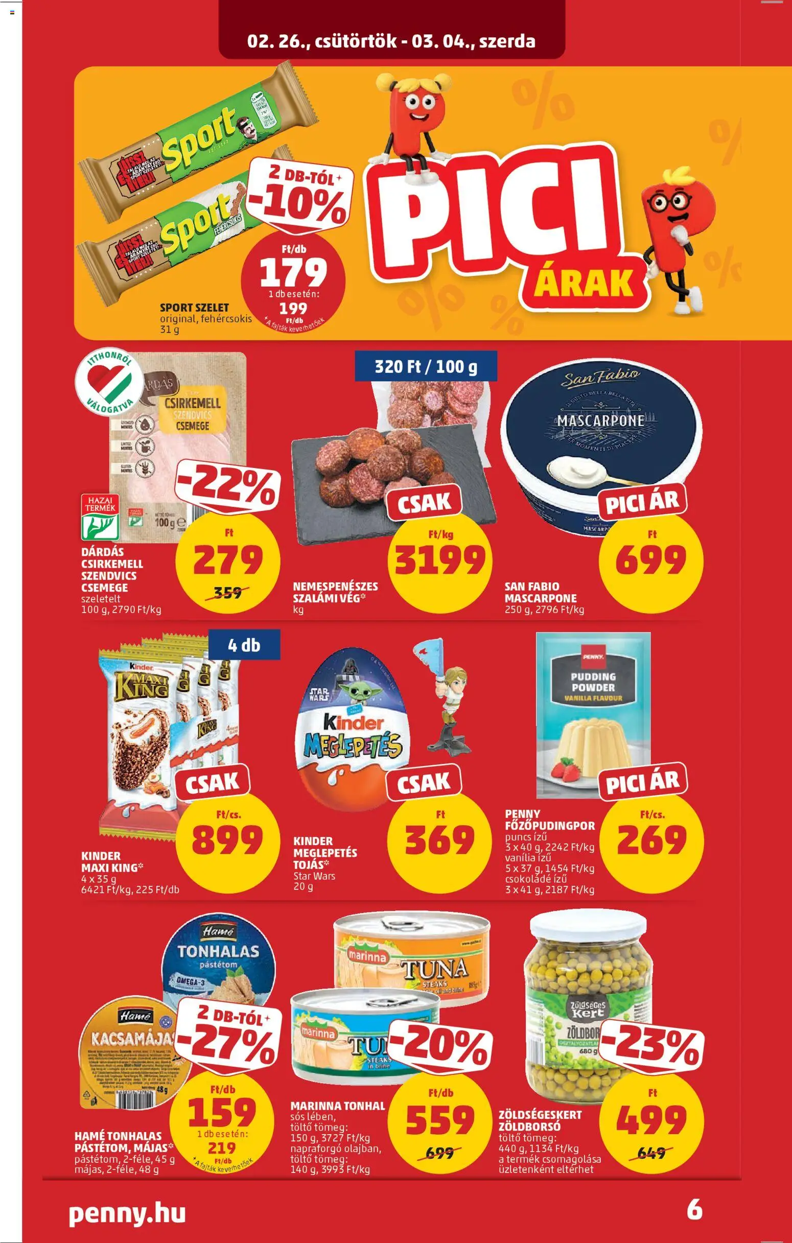 PENNY akciós ujság - amely érvényes a következő dátumtól: 26.02.2026 | Oldal: 8 | Termékek: Tonhal, Csokoládé, Pástétom, Csirkemell
