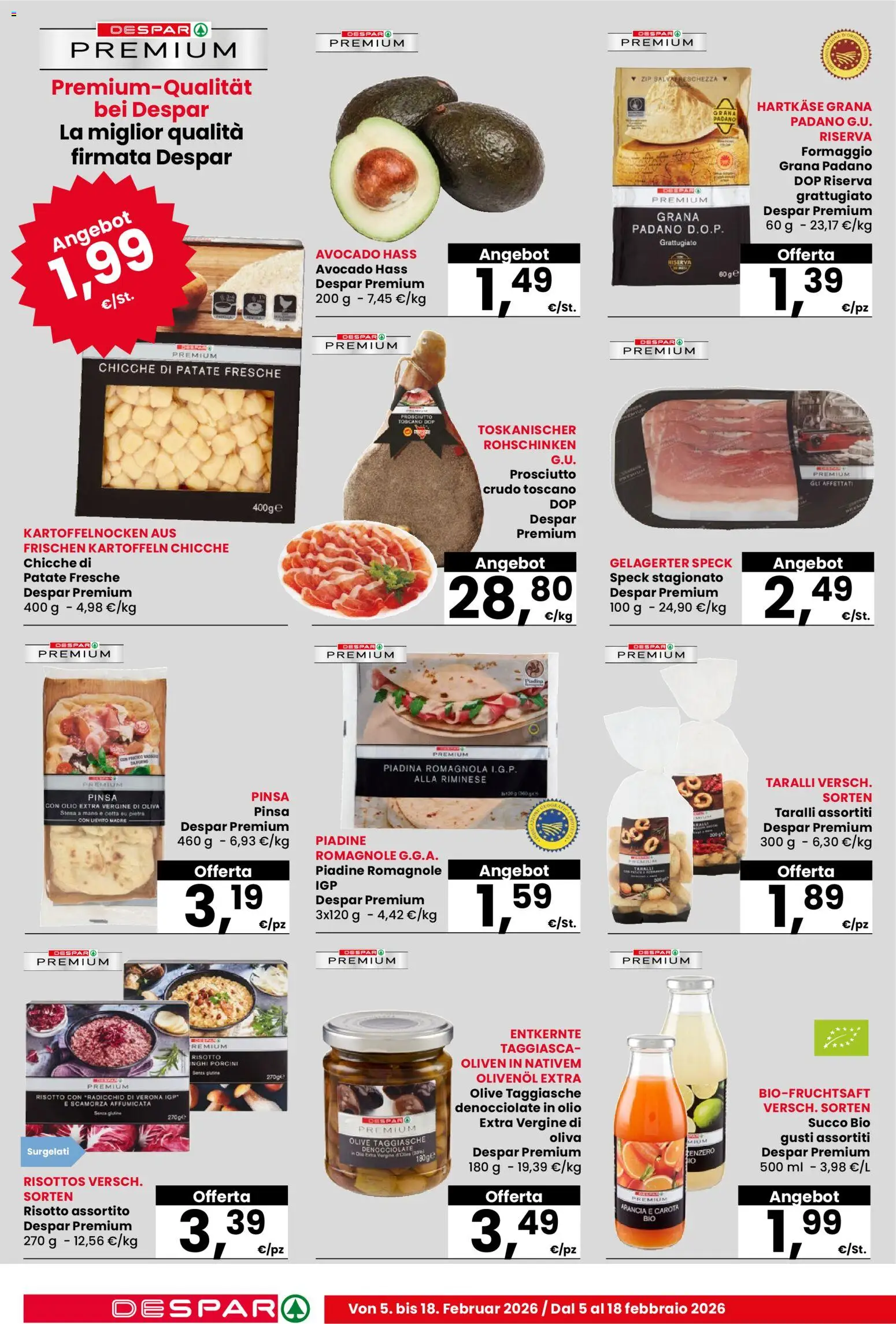 Volantino Despar del 05.02.2026 | Pagina: 14 | Prodotti: Avocado, Patate, Piadina, Taralli