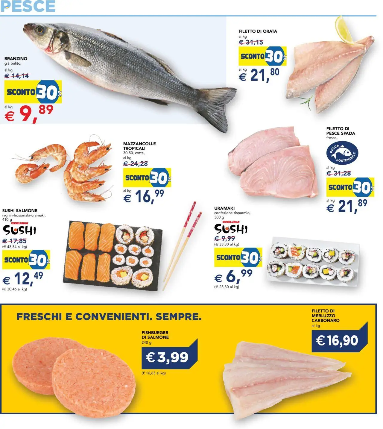 Volantino Esselunga S del 11.09.2025 | Pagina: 13 | Prodotti: Salmone, Mazzancolle, Orata, Sushi