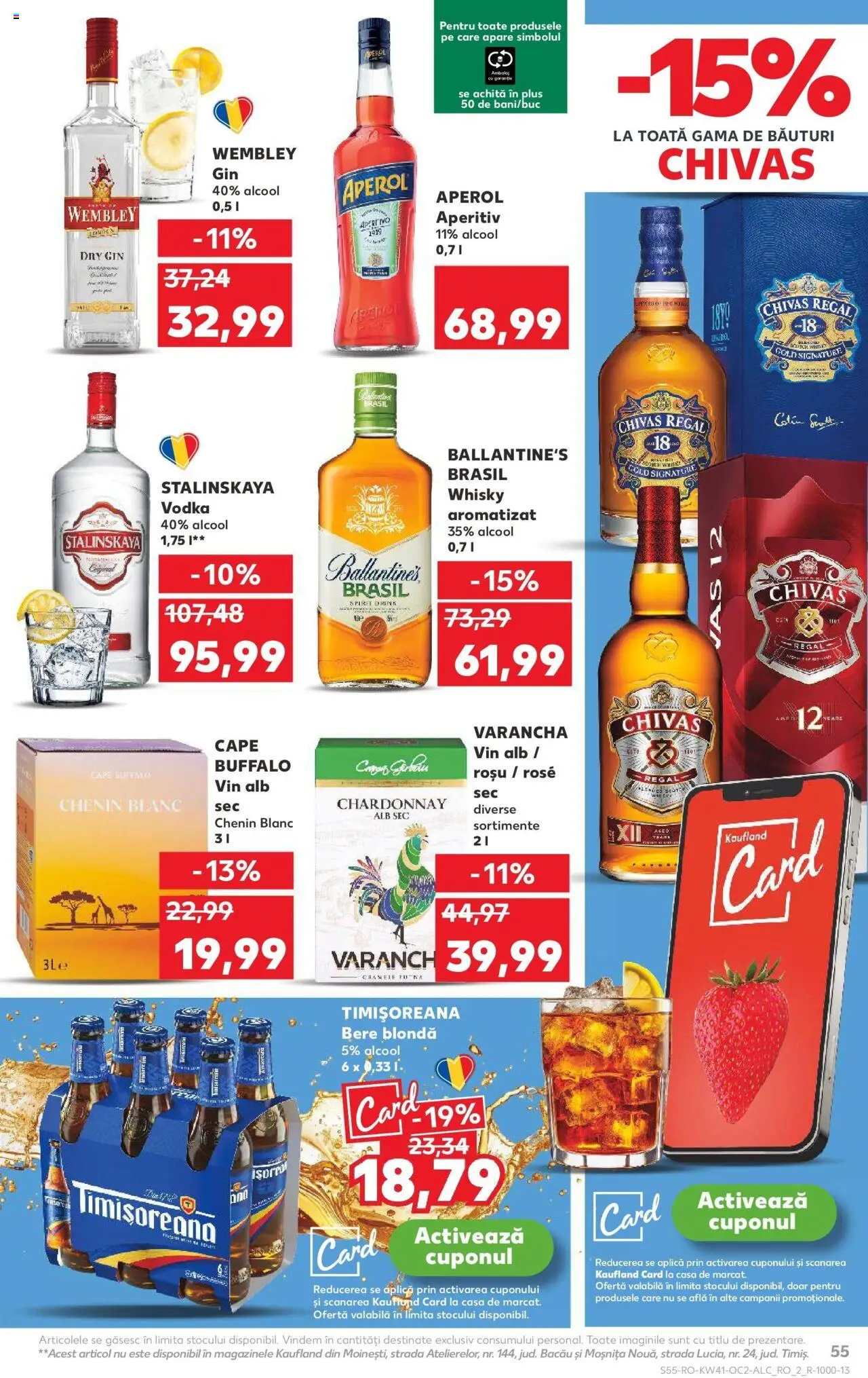 Noul catalog Kaufland – valabil de la 08.10.2025 | Pagină: 55 | Produse: Bere, Gin, Vodka, Aperol