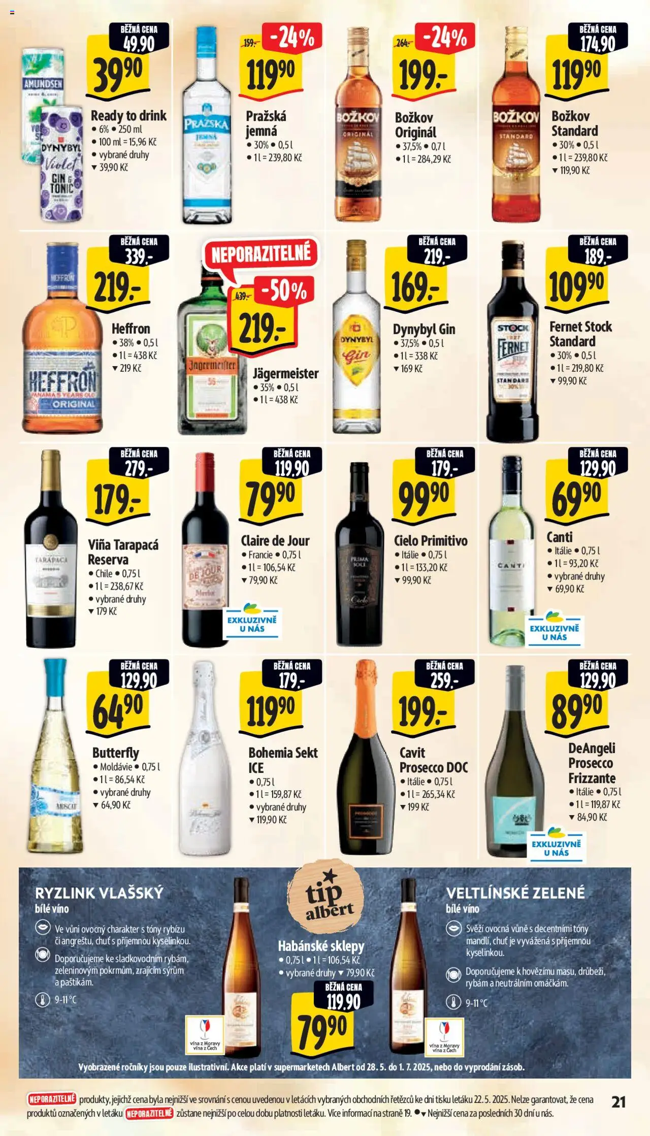Albert leták - Supermarket od 28.05.2025 | Strana: 29 | Produkty: Frizzante, Habánské sklepy, Prosecco Frizzante, Božkov originál
