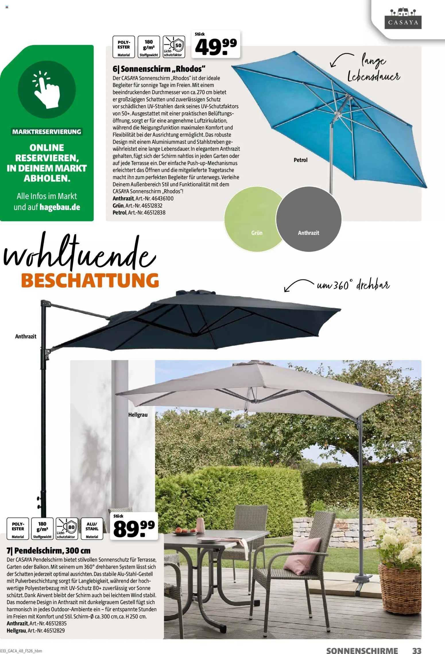 Hagebau Gartenmöbelsortiment – gültig ab 02.03.2026 | Seite: 33 | Produkte: Sonnenschirm