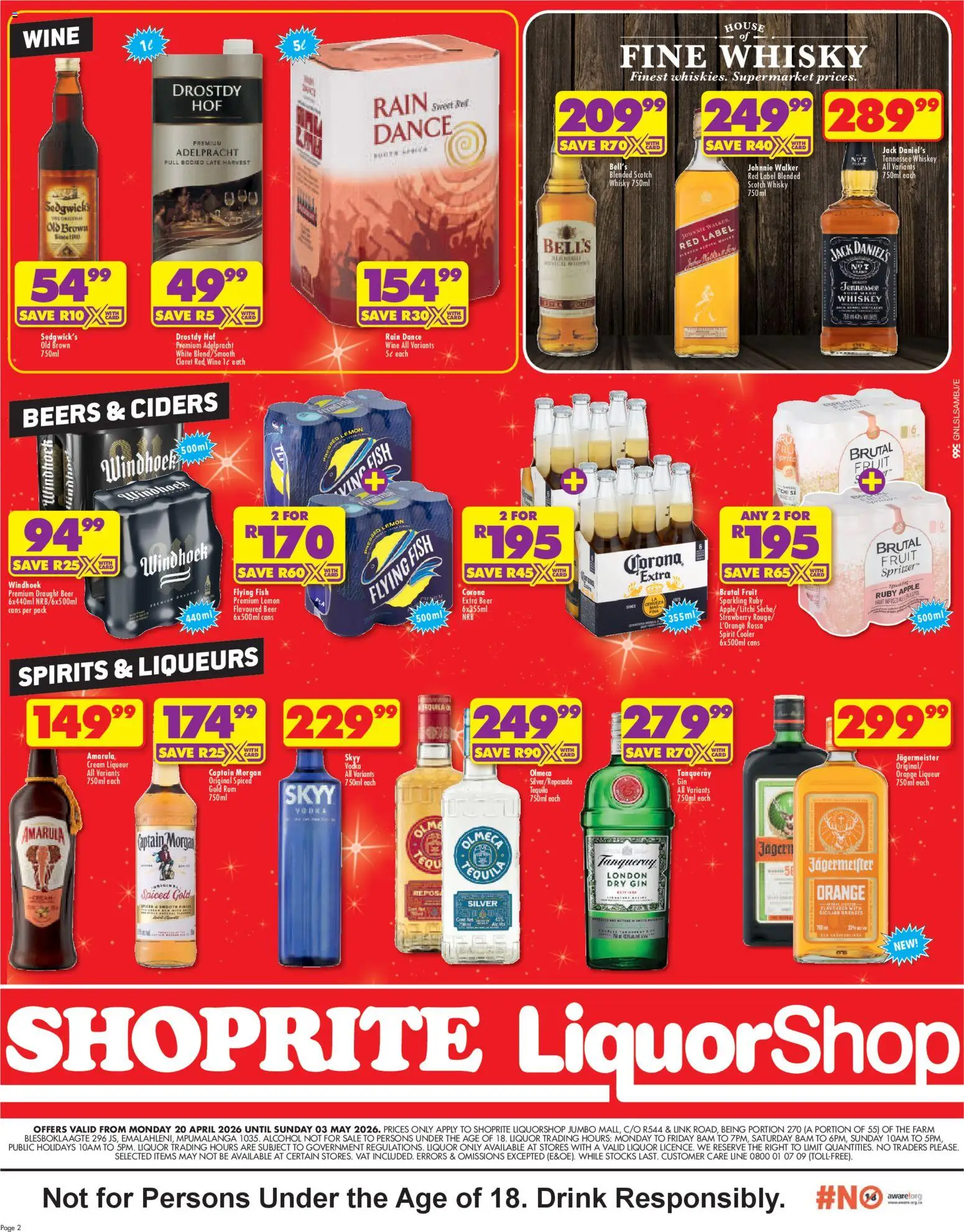 New Shoprite catalogue – valid from 20.04.2026 | Page: 2 | Products: Cooler, Gin, Whiskey, Lemon