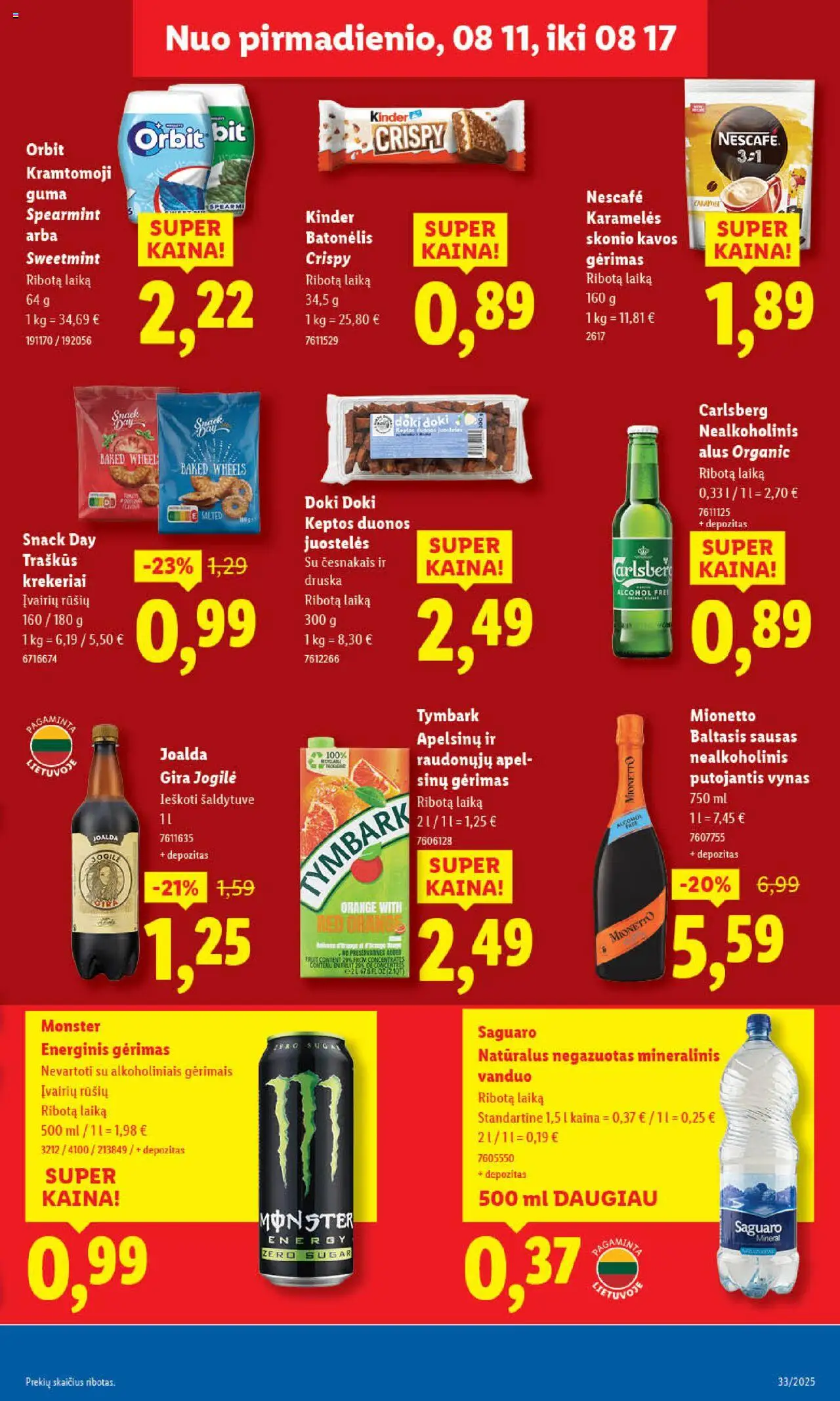 LIDL - Leidinys│galioja nuo 11.08.2025 | Puslapis: 33 | Prekių: Energinis gėrimas, Vynas, Alus, Druska