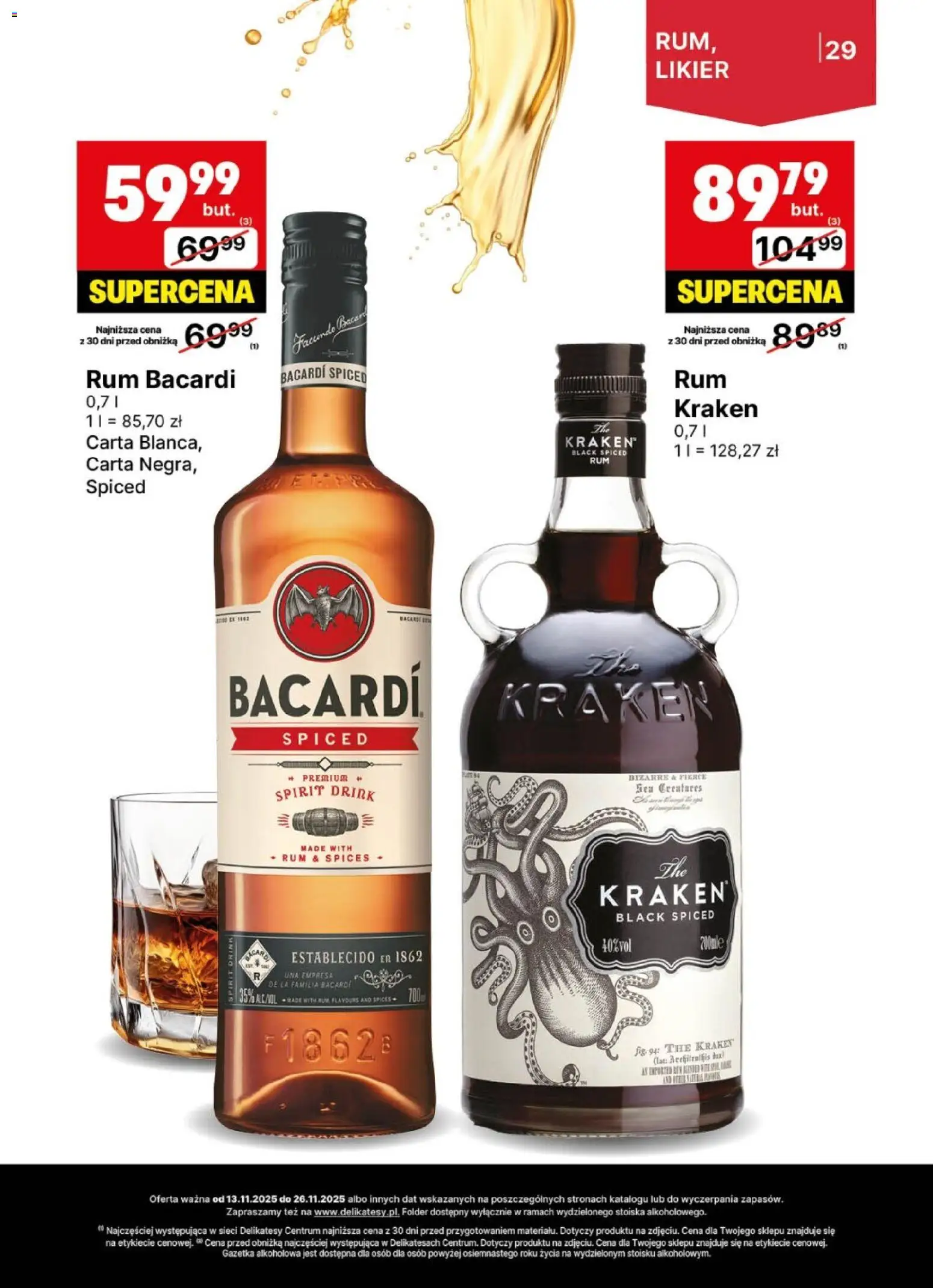 Delikatesy Centrum Gazetka - DeliBarek od 13.11.2025 | Strona: 29 | Produkty: Rum Bacardi, Delikatesy, Bacardi spiced, Rum