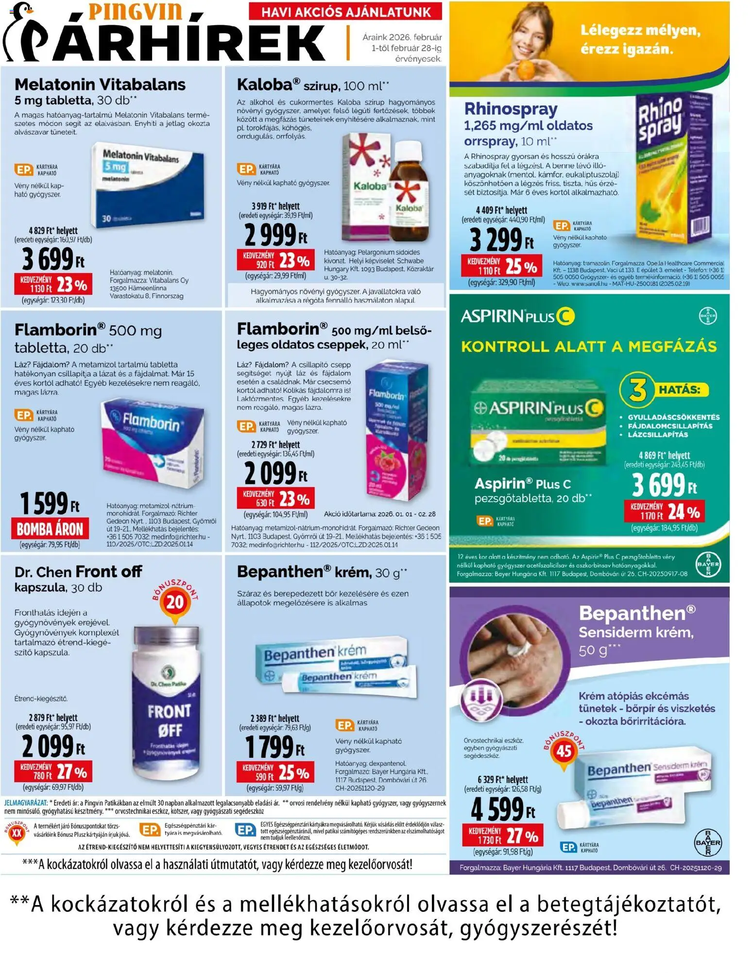 Pingvin Patika akciós ujság - amely érvényes a következő dátumtól: 01.02.2026 | Oldal: 15 | Termékek: Alkohol, Hús, Pezsgőtabletta, Bor