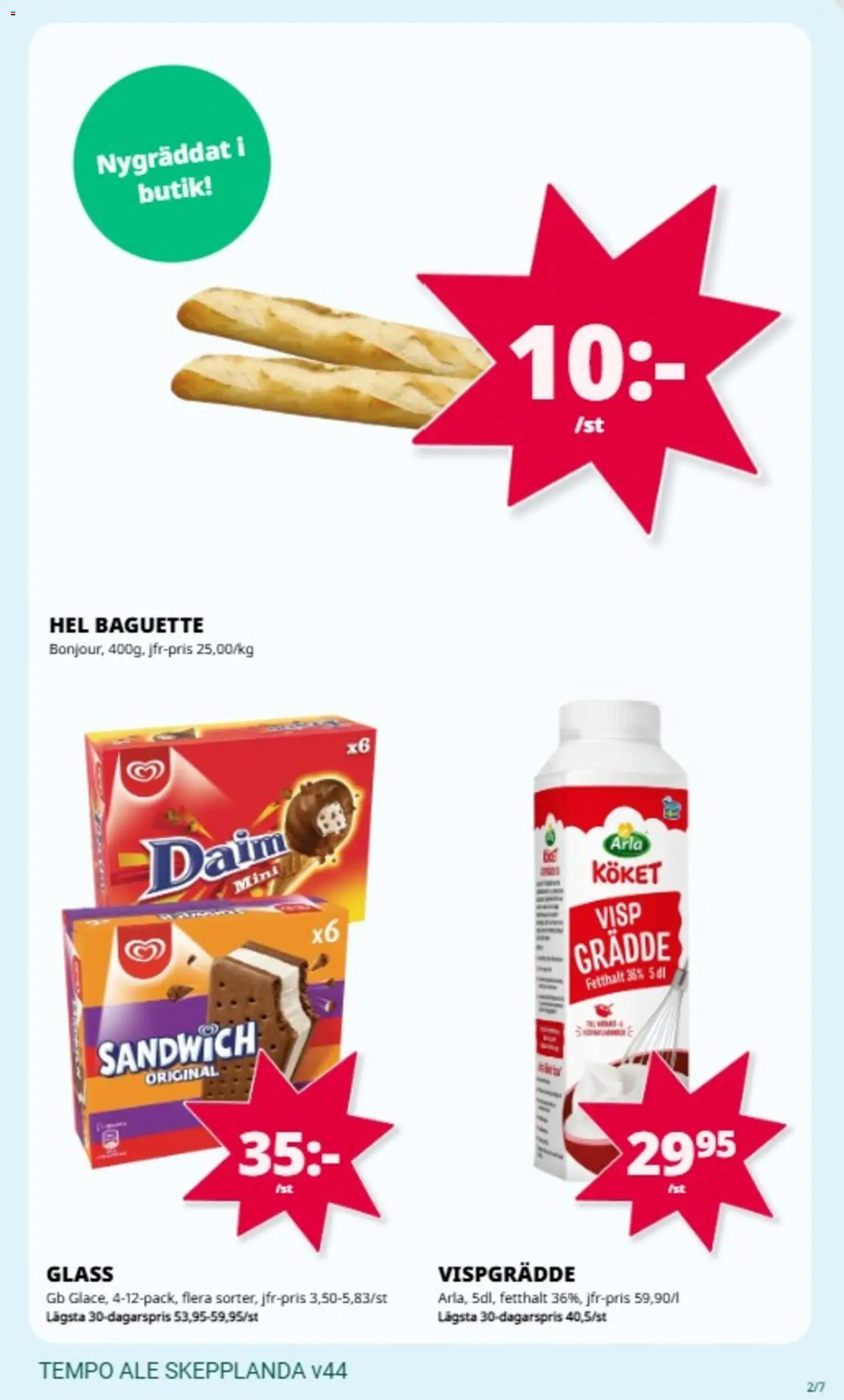 Tempo reklamblad aktuell från 27.10.2025 | Sida: 2 | Produkter: Visp, Baguette, Sandwich, Grädde
