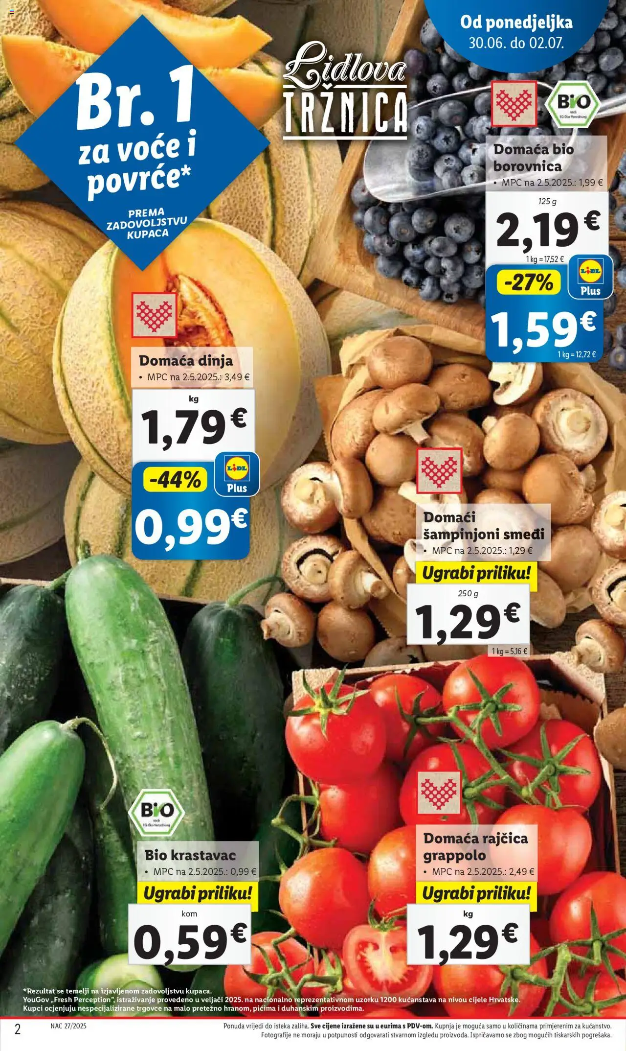 Lidl katalog | vrijedi od 30.06.2025 | Stranica: 2 | Proizvodi: Krastavac, Voće, Borovnica, Rajčica