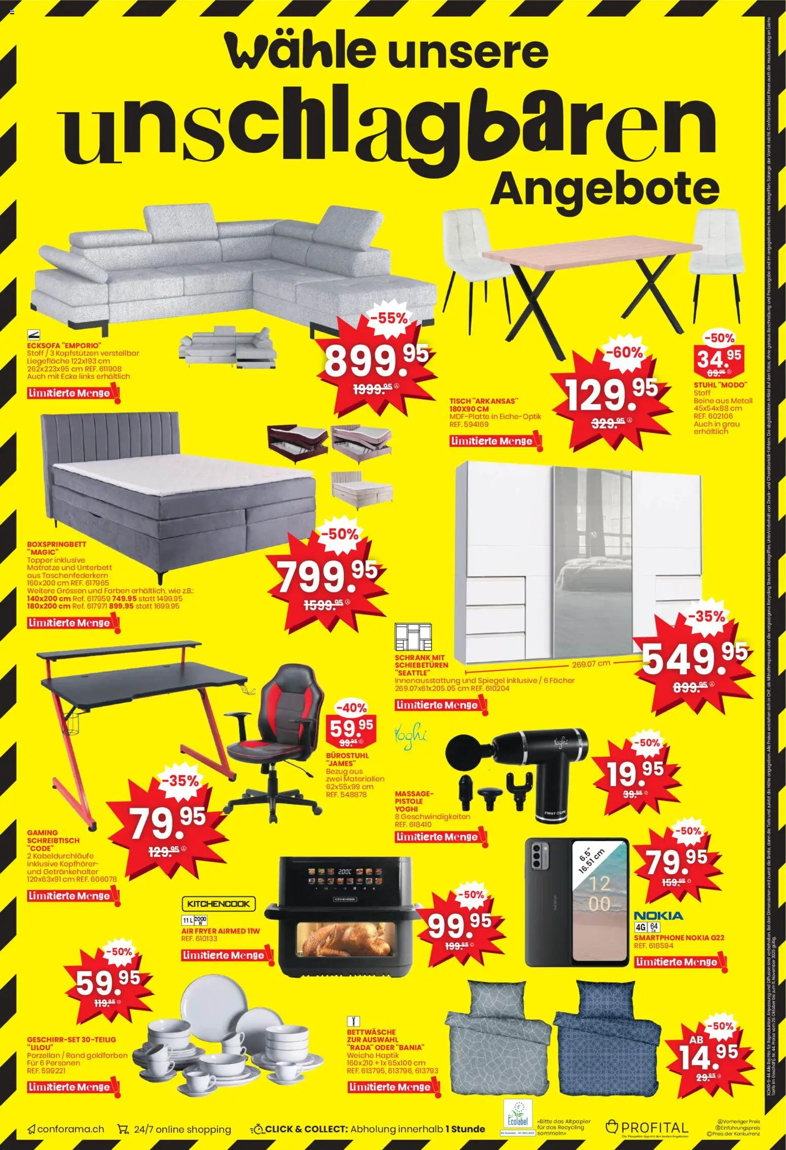 Conforama Aktionen – gültig ab 29.10.2025 | Seite: 12 | Produkte: Tisch, Smartphone, Boxspringbett, Nokia
