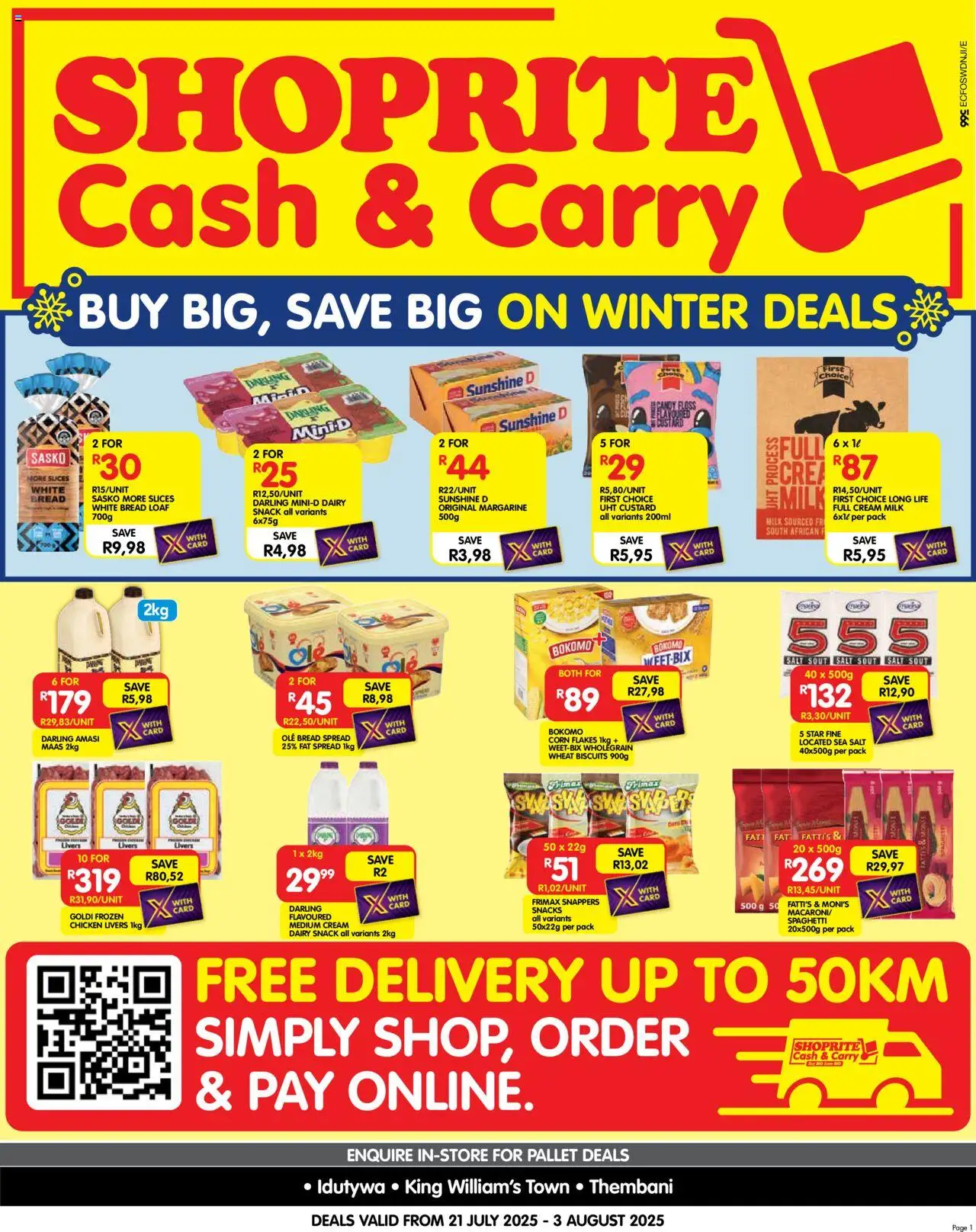 Shoprite Eastern Cape -  Cash & Carry Month End Deals Idutywa, King William's Town & Thembani │ valid from 21.07.2025 | Page: 1 | Products: Custard, Milk, Biscuits, Flakes