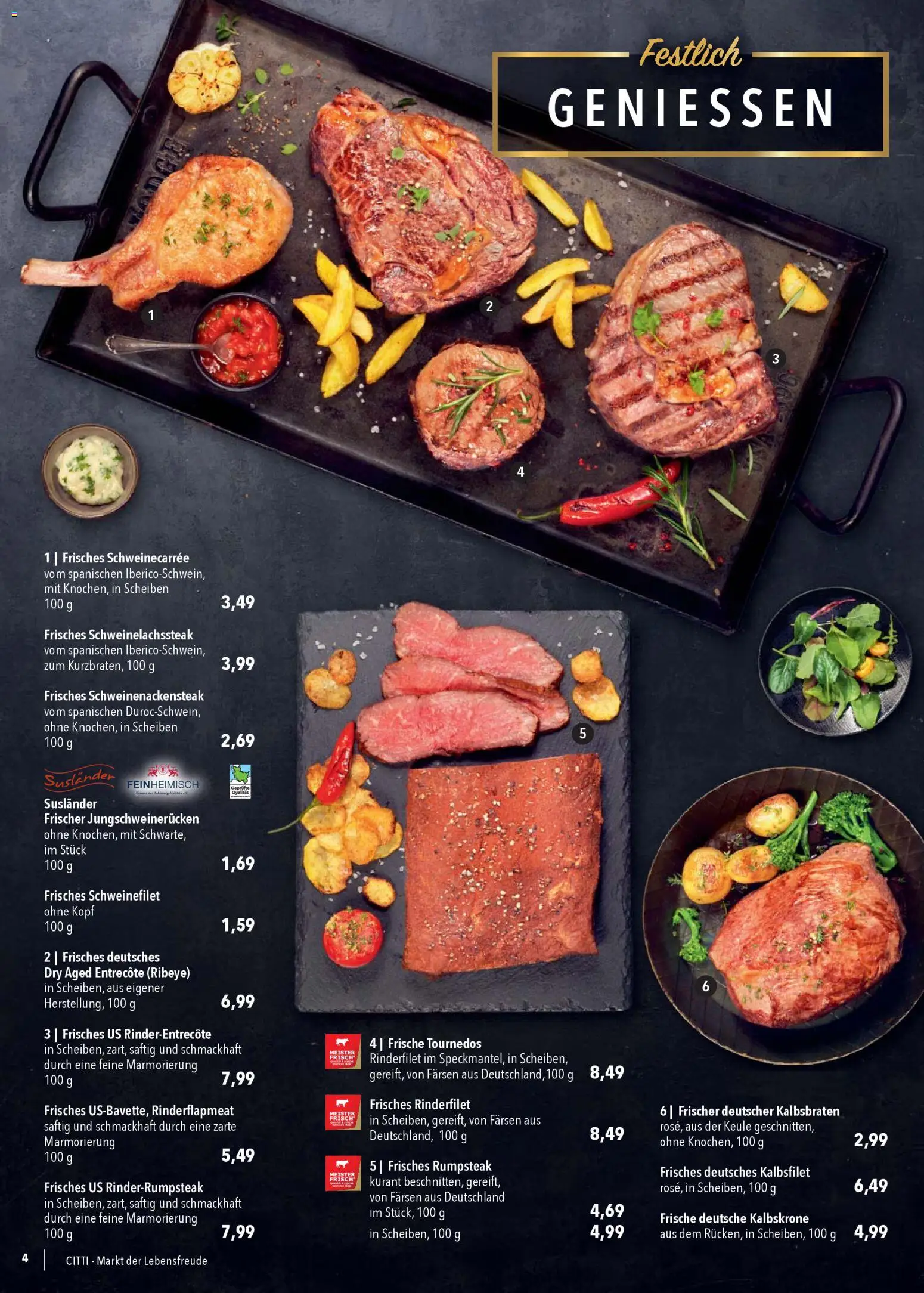 CITTI Markt Prospekt 	 – gültig ab 17.12.2025 | Seite: 4 | Produkte: Rumpsteak, Rinderfilet, Entrecote, Schweinefilet