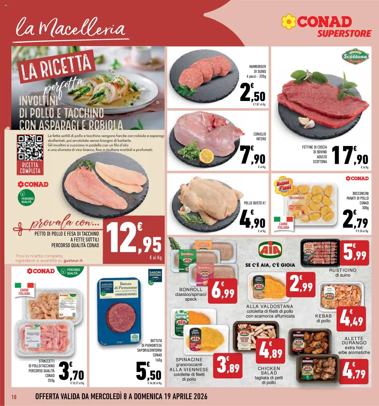 Volantino Conad del 08.04.2026 | Pagina: 10 | Prodotti: Speck, Vino, Asparagi, Hamburger