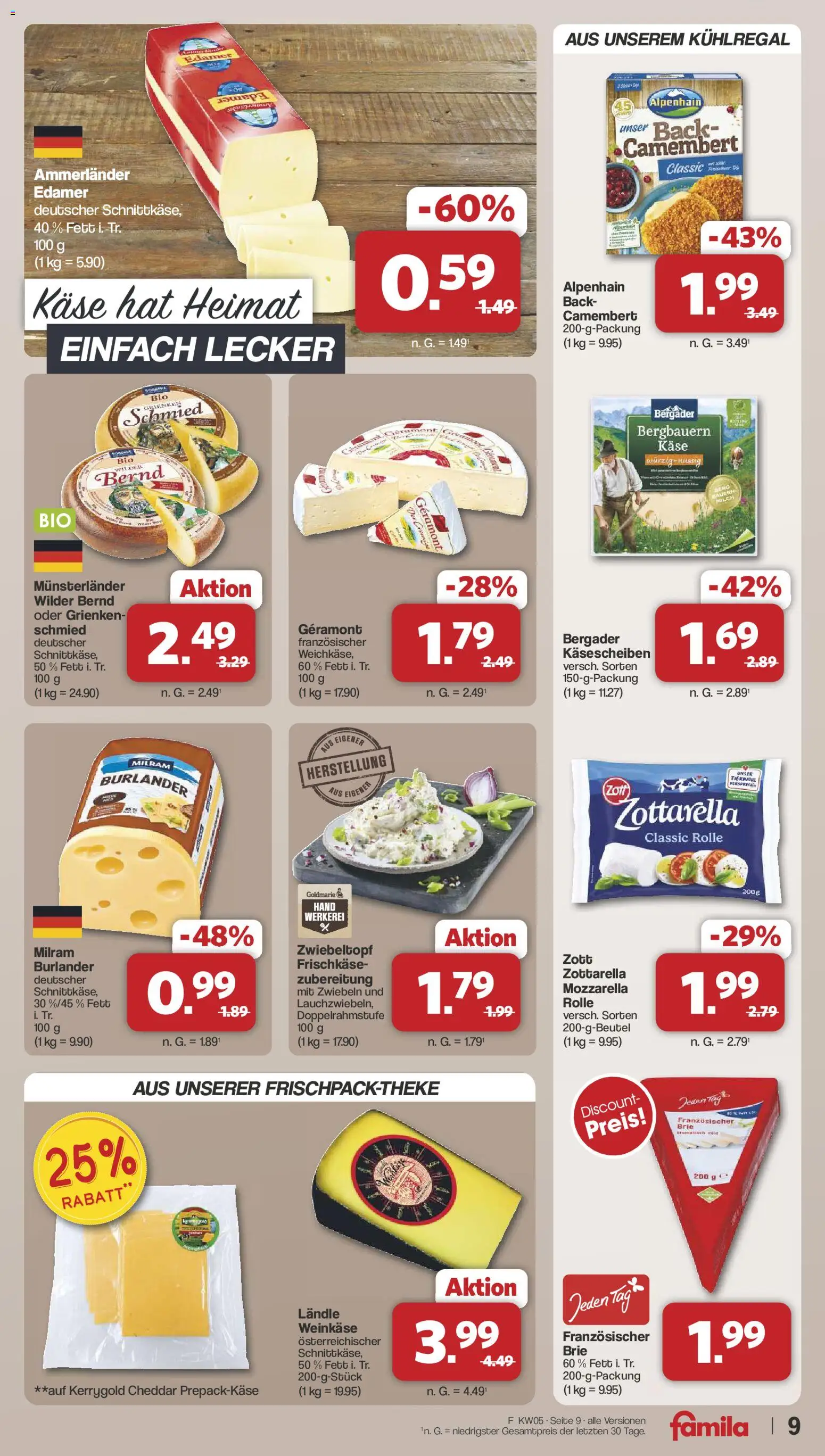 Famila Nordwest Prospekt 	 – gültig ab 26.01.2026 | Seite: 9 | Produkte: Käse, Zwiebeln, Milram, Frischkase