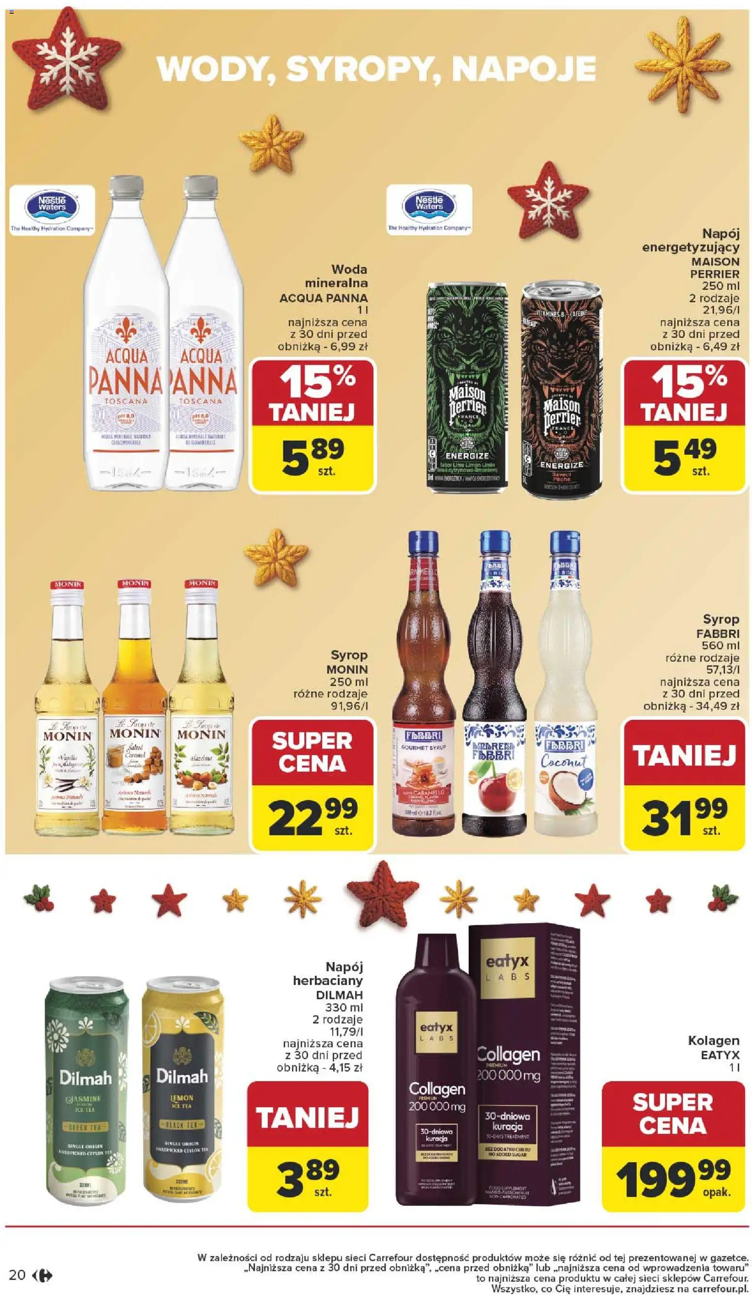 Carrefour Gazetka - Święta od 01.12.2025 | Strona: 20 | Produkty: Syrop, Ice Tea, Napoje, Woda