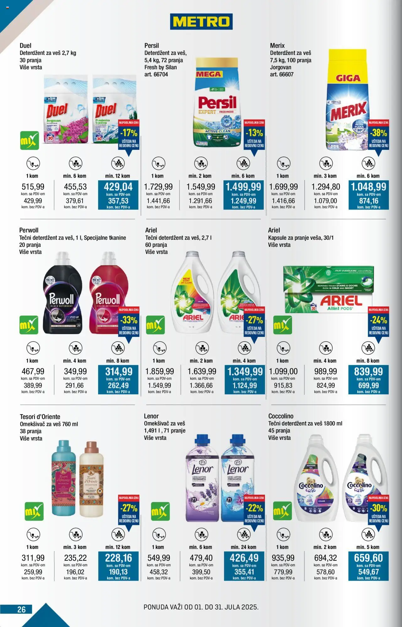 Metro katalog - važi od 01.07.2025 | Strana: 26 | Proizvode: Lenor, Kapsule, Silan, Coccolino