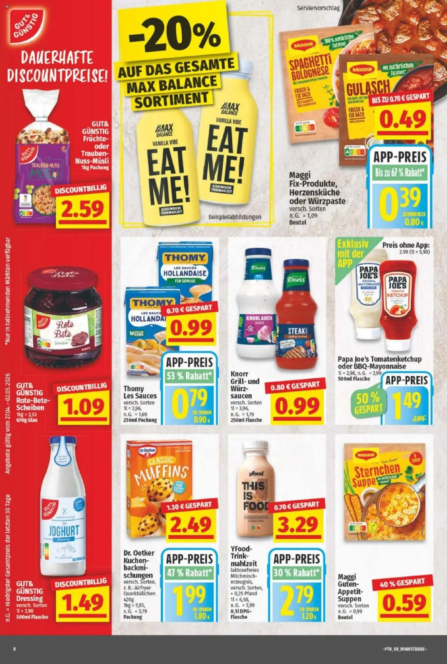 NP Discount Prospekt – gültig ab 27.04.2026 | Seite: 8 | Produkte: Maggi, Joghurt, Knoblauch, Steak