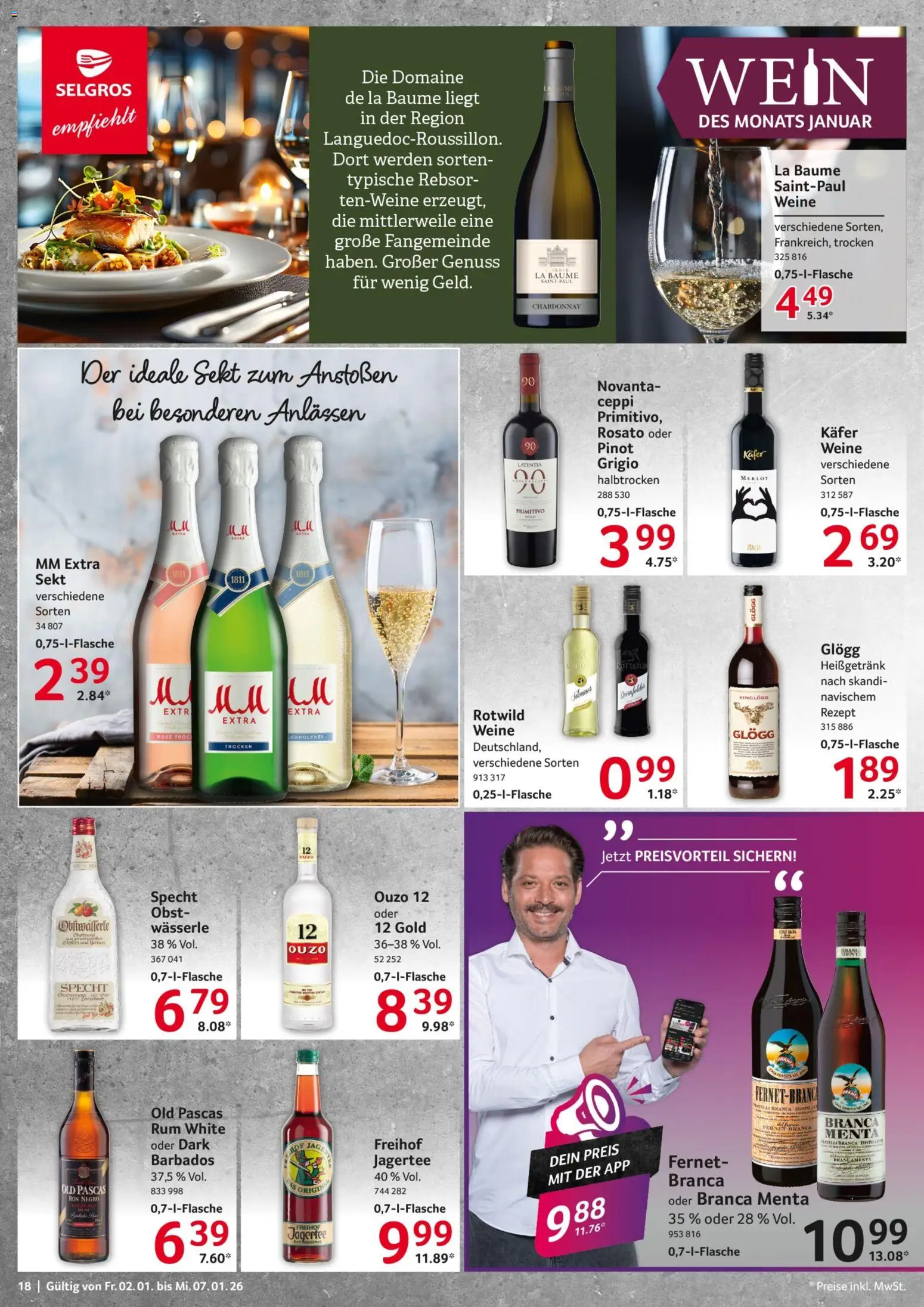 Selgros Prospekt 	 – gültig ab 02.01.2025 | Seite: 18 | Produkte: Ouzo 12, Obst, Wein, Fernet branca