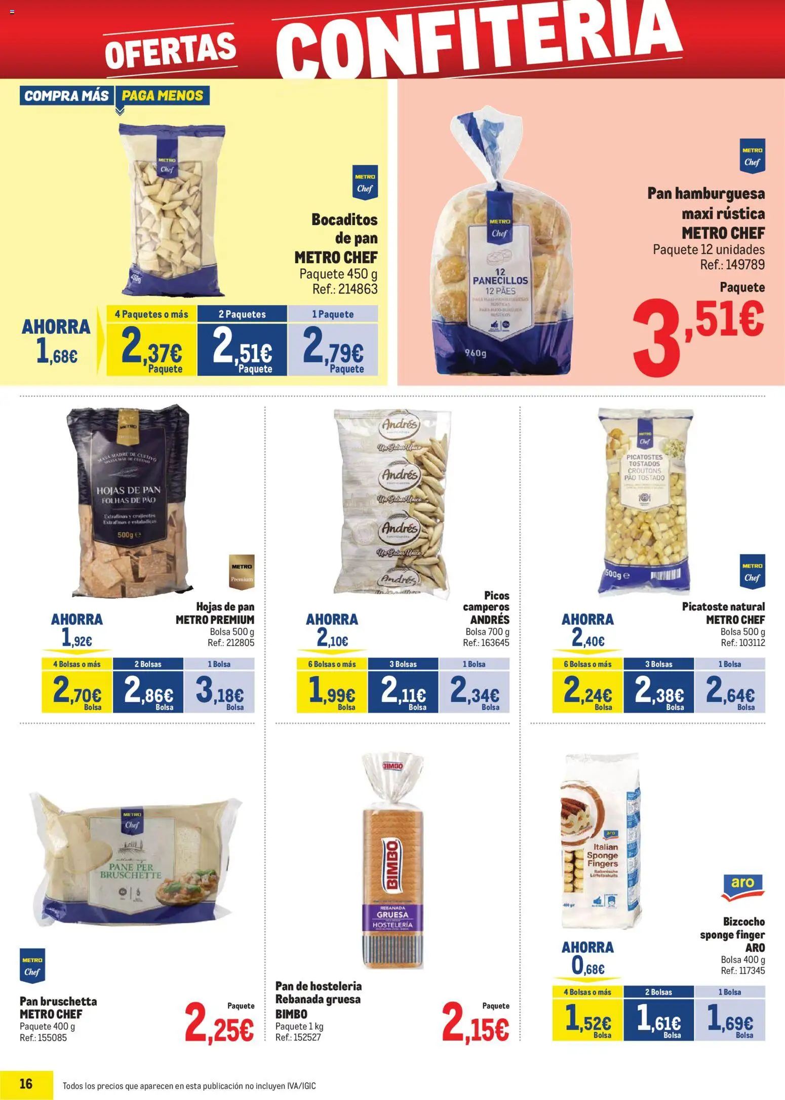 Makro - Precios Sur │ válido desde el 06.01.2026 | Página: 16 | Productos: Pan, Bizcocho, Bolsa, Σοκολατούχο γάλα
