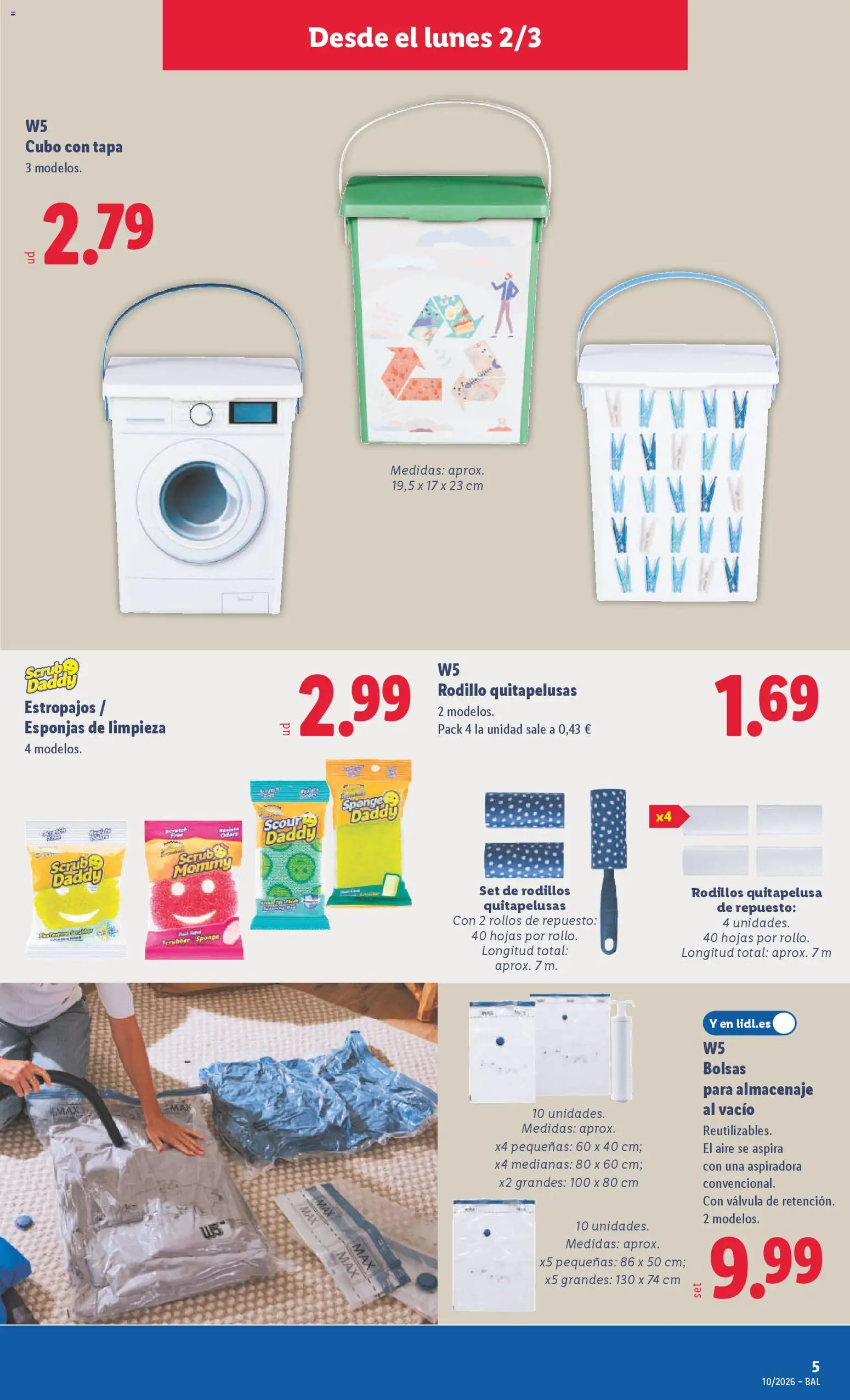 Lidl folleto de bazar │ válido desde el 02.03.2026 | Página: 9 | Productos: Cubo con tapa, Aspiradora, Table pliante, Almacenaje