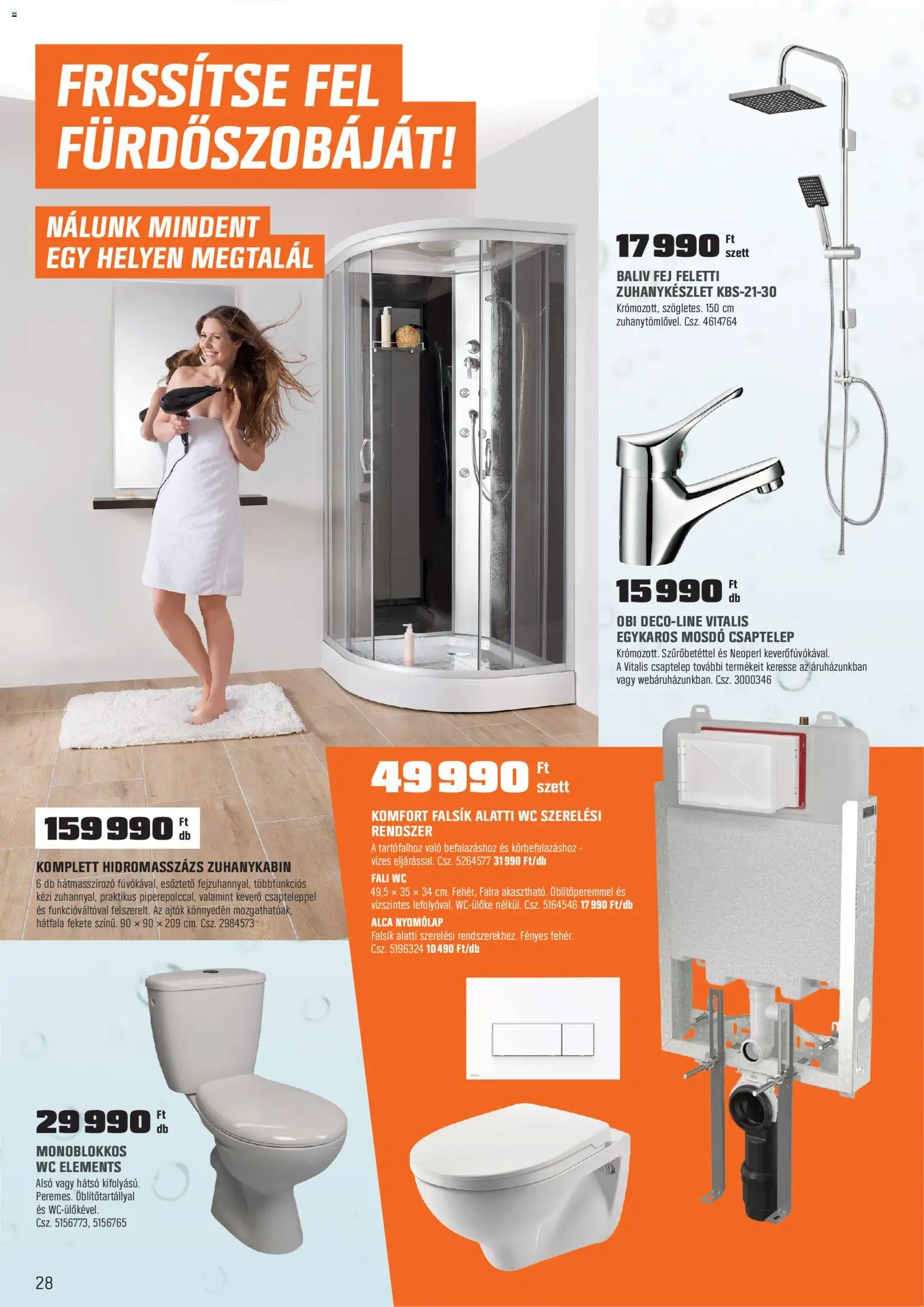 OBI akciós ujság - amely érvényes a következő dátumtól: 03.03.2026 | Oldal: 28 | Termékek: Zuhanykabin, Keverő, Ajtók, Mosdó