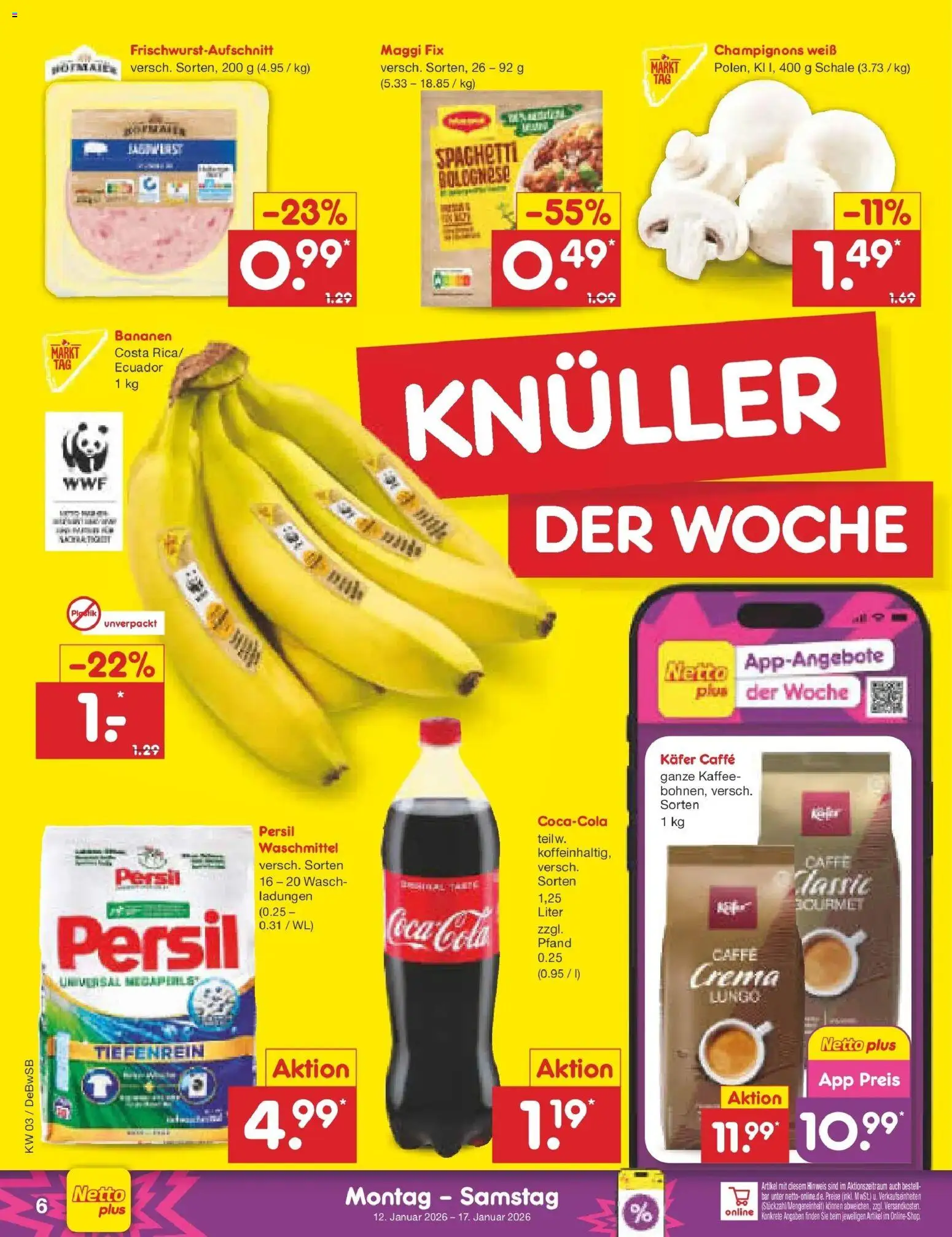Netto Marken-Discount prospekt Waiblingen-Bittenfeld	 – gültig ab 12.01.2026 | Seite: 6 | Produkte: Bananen, Champignons, Waschmittel, Maggi fix