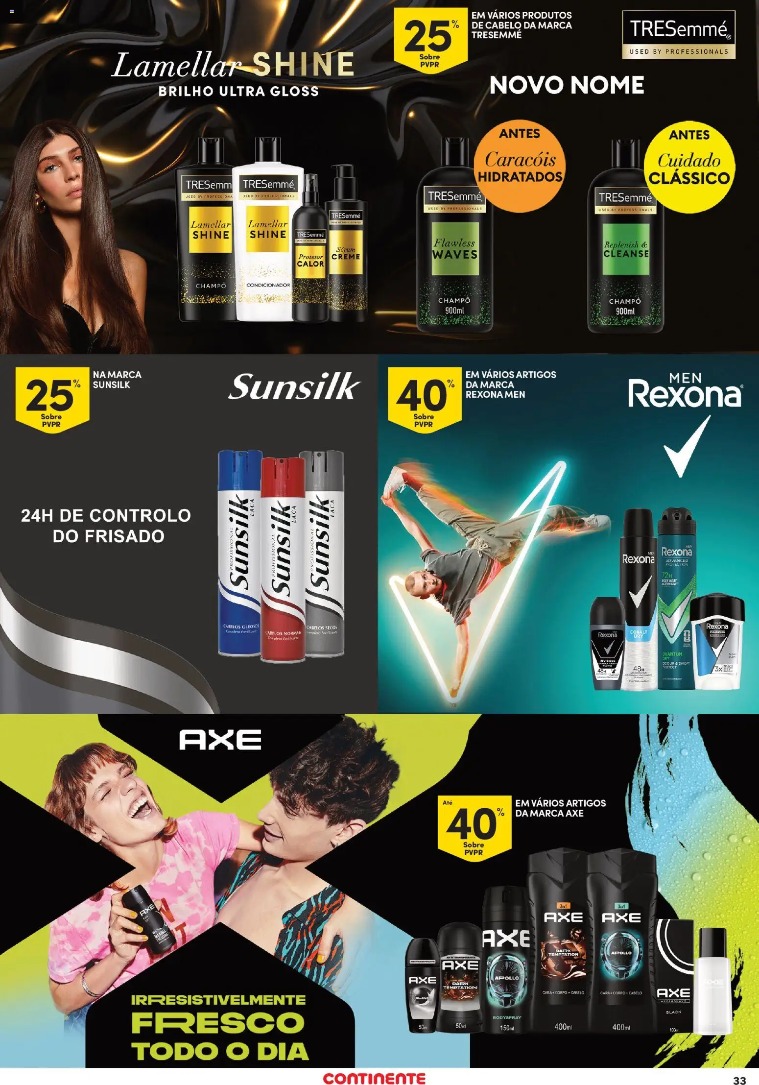 Continente - Açores │ válido de 13.11.2025 | Página: 33 | Produtos: Gloss, Shampoo, Desodorizante, Creme
