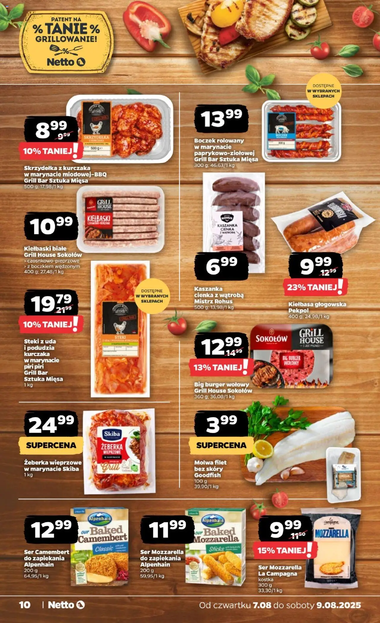 Netto gazetka - Spożywcza od 07.08.2025 | Strona: 10 | Produkty: Kiełbasa, Ser camembert, Kaszanka, Kiełbaski