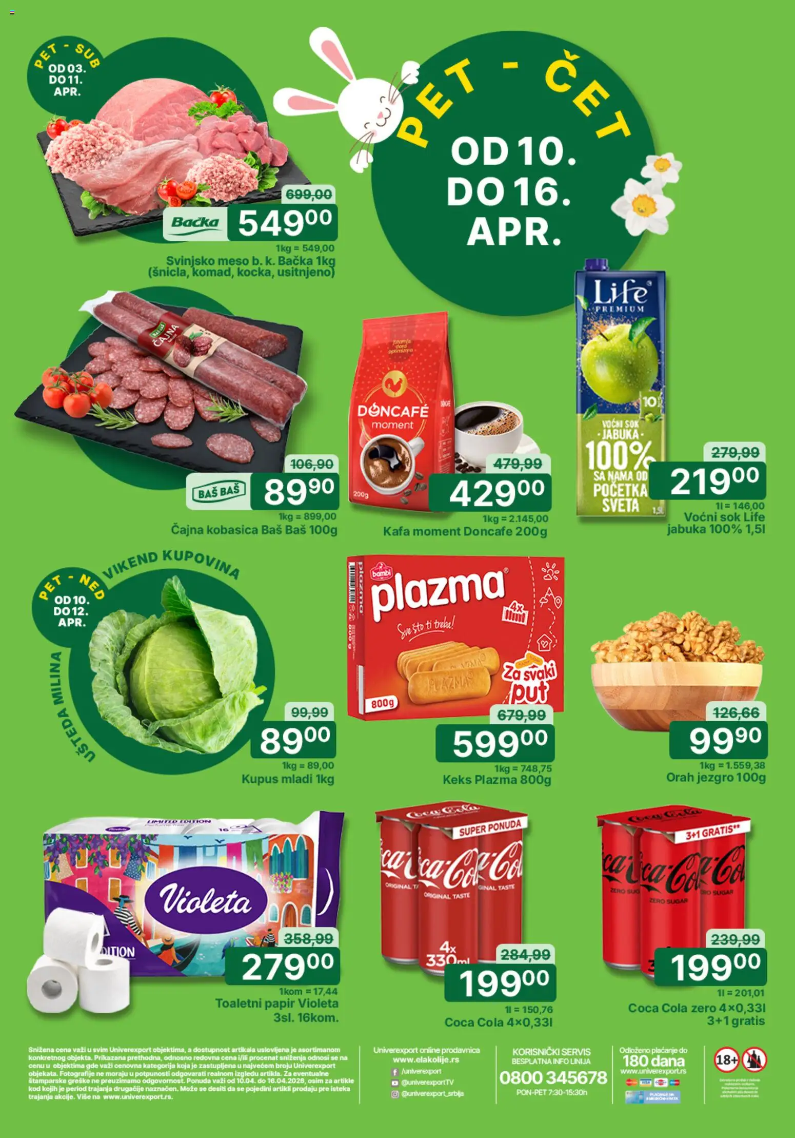 Univerexport katalog - važi od 10.04.2026 | Strana: 1 | Proizvode: Coca Cola, Sto, Kupus, Orah jezgro