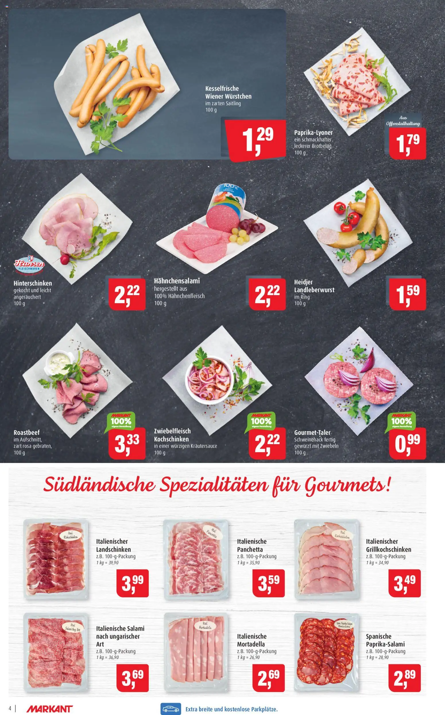 Markant Prospekt 	 – gültig ab 17.11.2025 | Seite: 4 | Produkte: Wiener wurstchen, Roastbeef, Zwiebeln, Salami