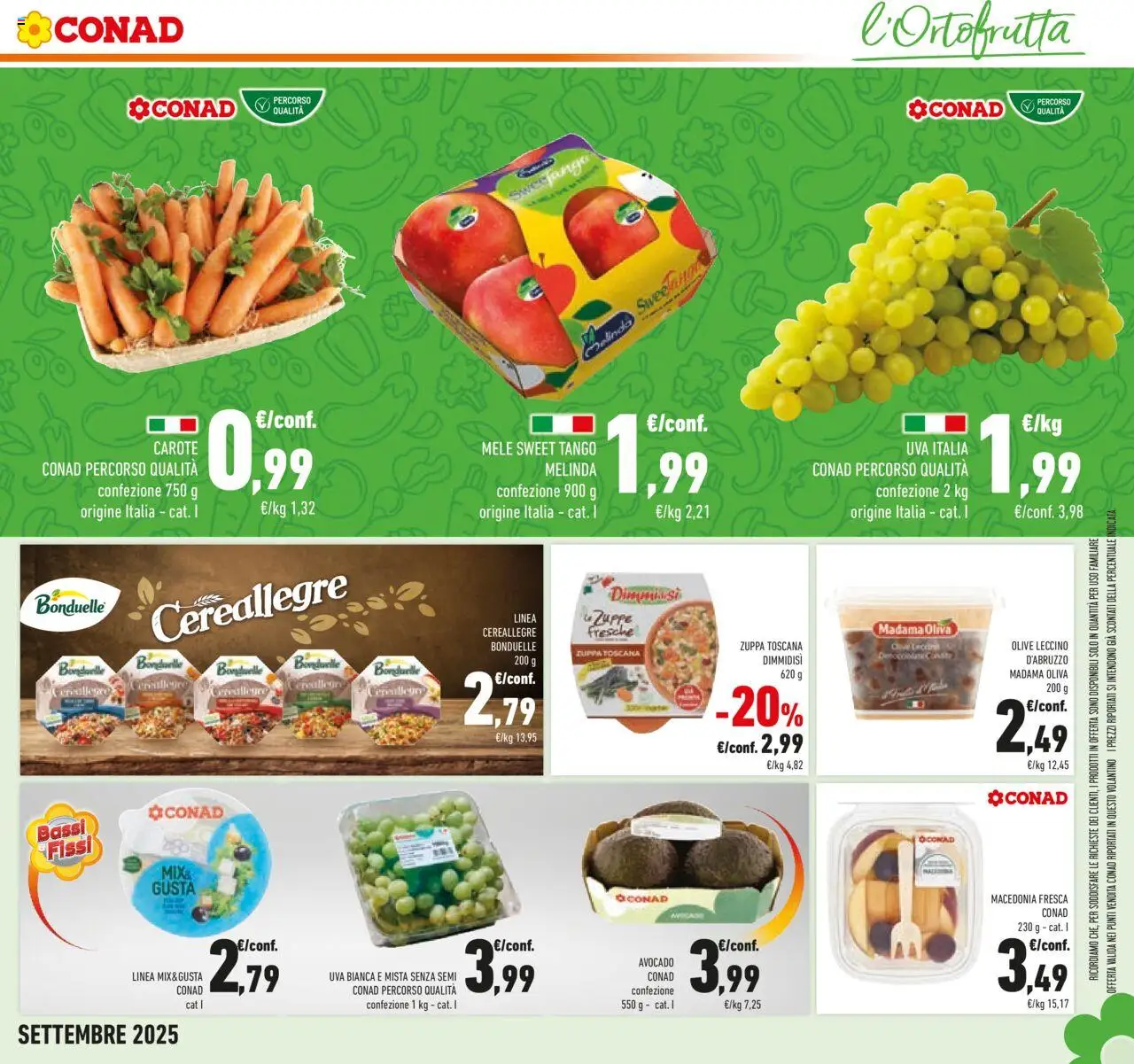Volantino Conad del 10.09.2025 | Pagina: 11 | Prodotti: Mele, Carote, Uva, Macedonia