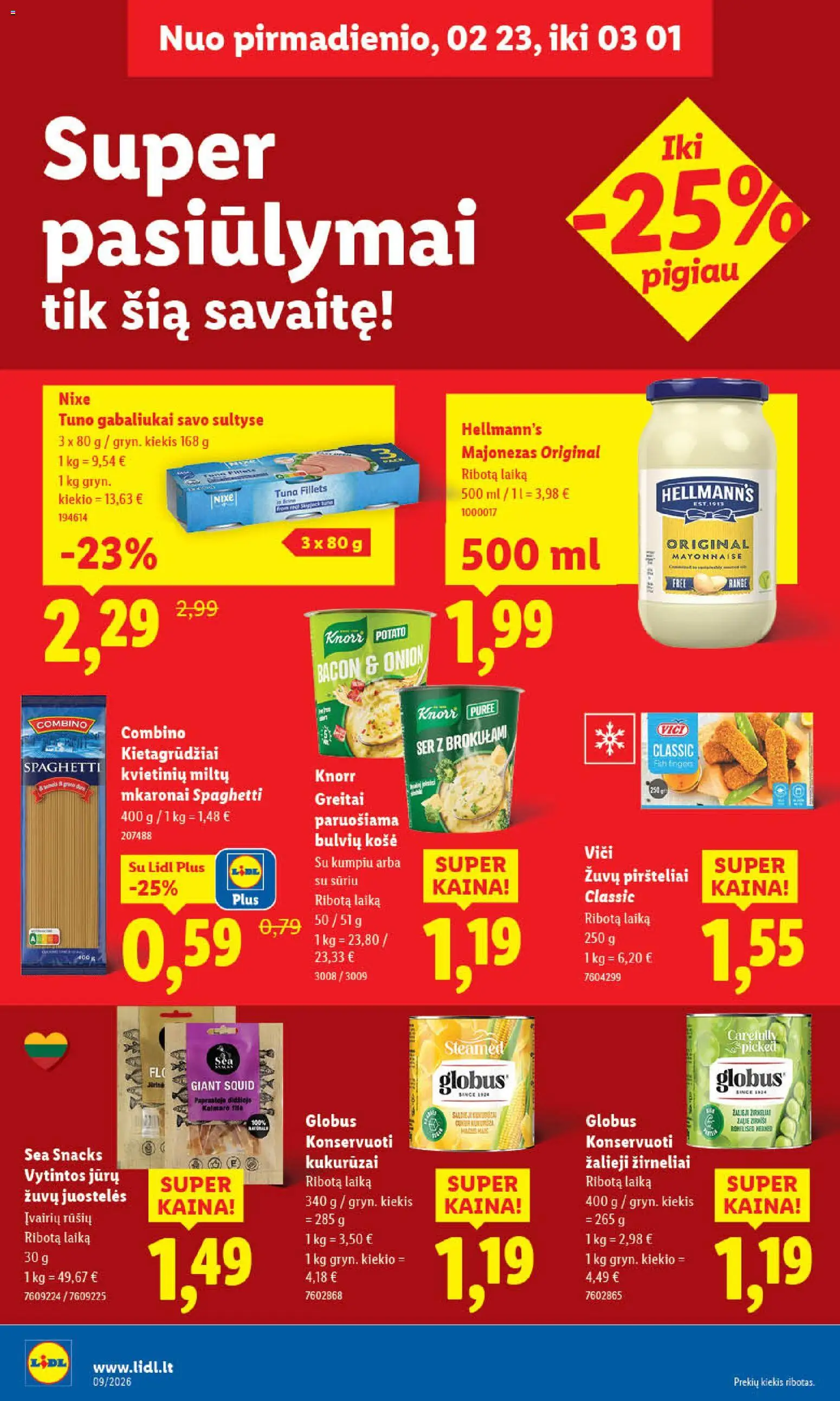 LIDL akcijos nuo 23.02.2026 | Puslapis: 28 | Prekių: Košė, Kukurūzai, Majonezas, Žirneliai