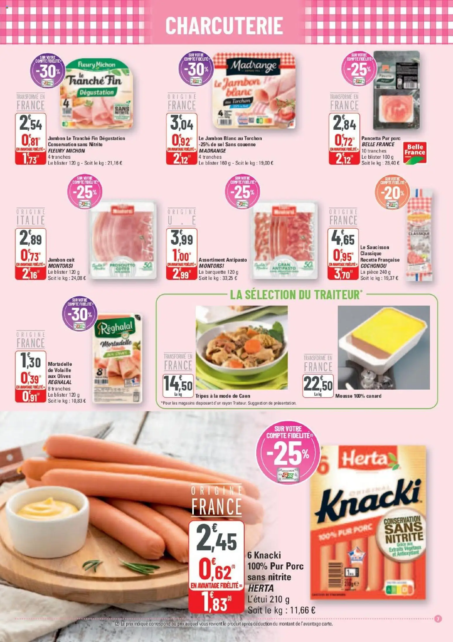 {H1} | Page: 7 | Produits: Saucisson, Mousse, Sel, Jambon
