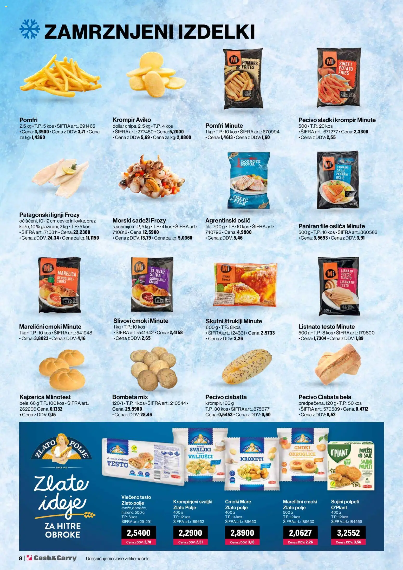 Novi Mercator katalog ponudbe – veljaven od 01.04.2026 | Stran: 8 | Izdelki: Štruklji, Kos, Ciabatta, Morski sadezi