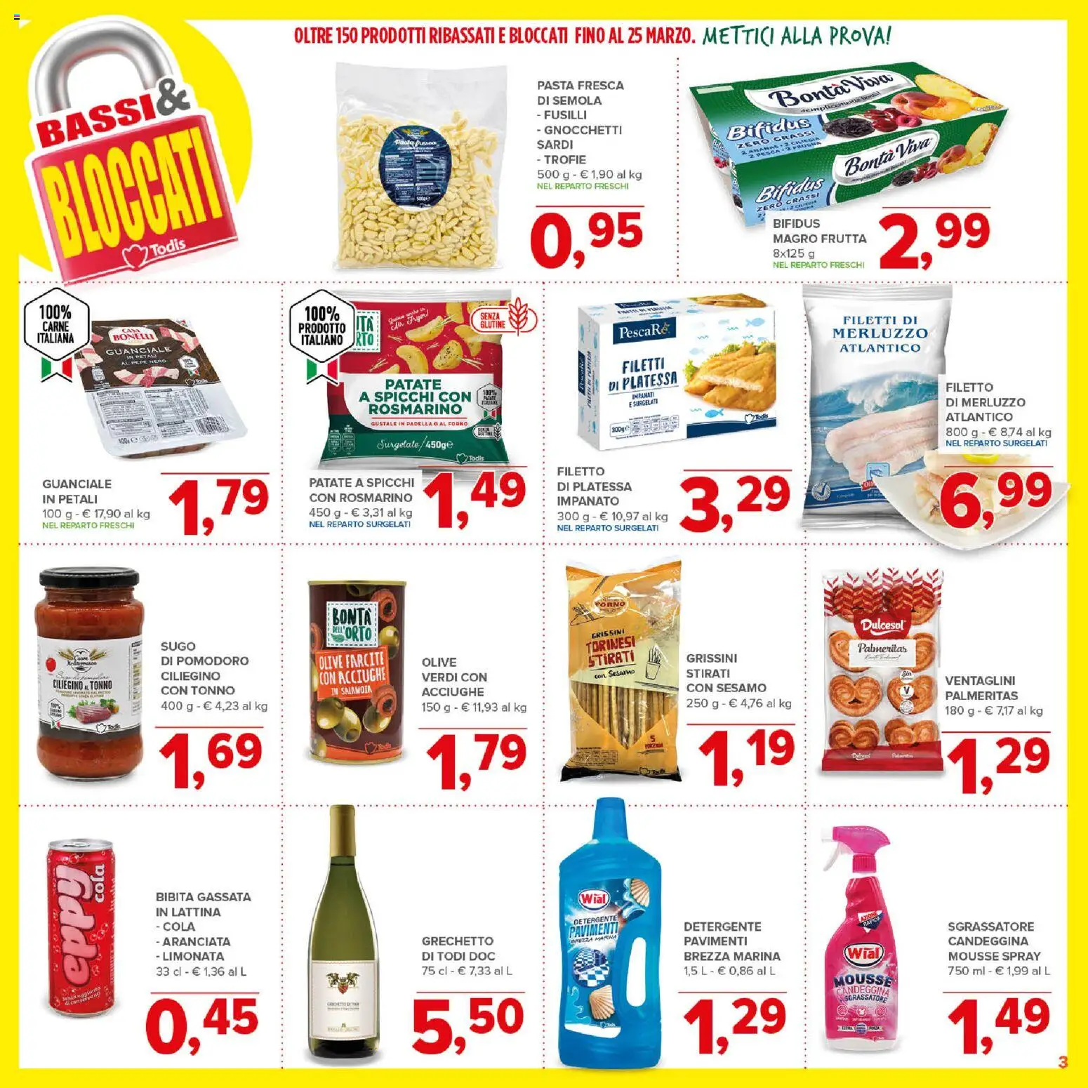 Volantino Todis del 05.03.2026 | Pagina: 3 | Prodotti: Merluzzo, Pesca, Bibita, Guanciale