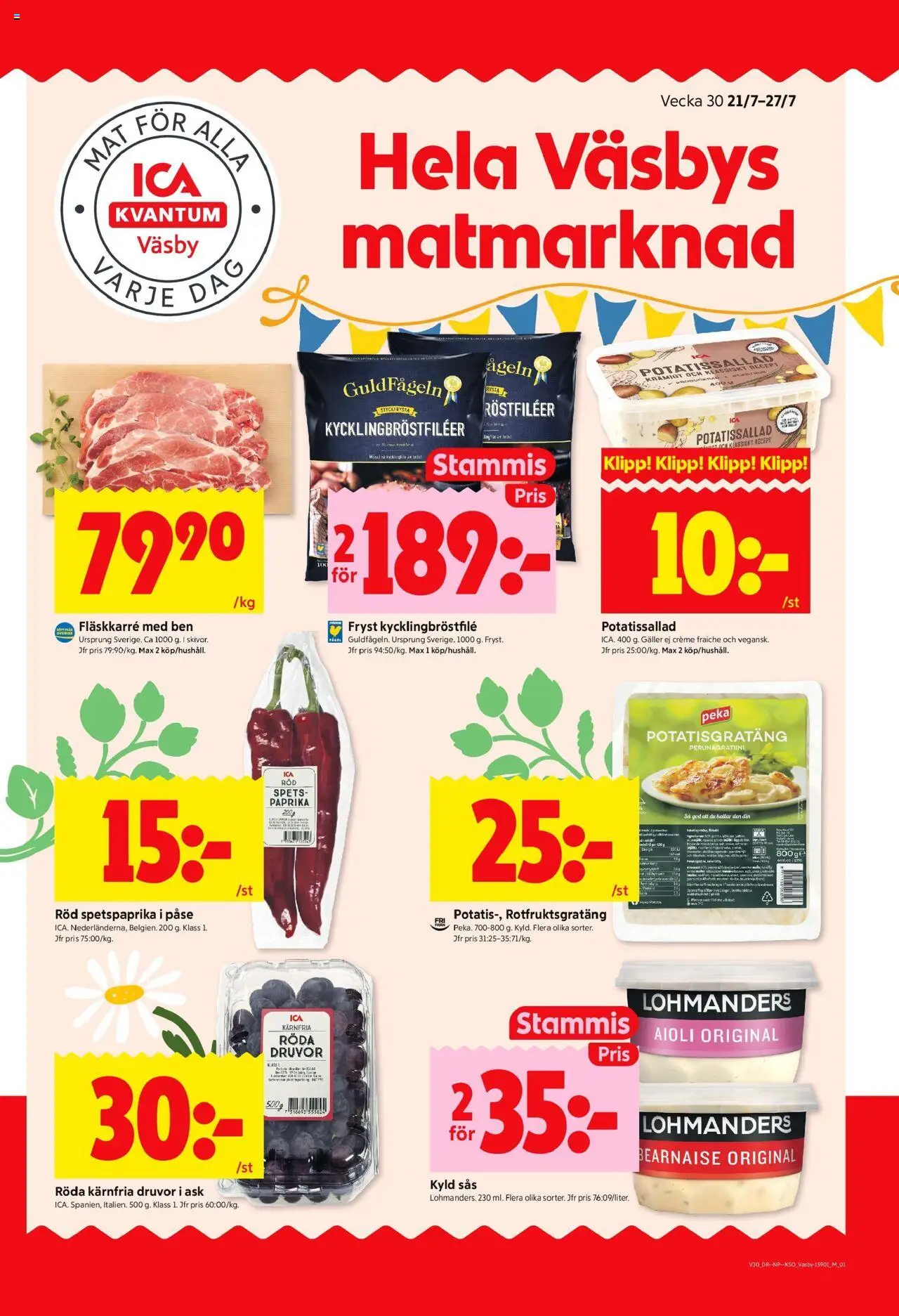 ICA Kvantum reklamblad aktuell från 21.07.2025 | Sida: 1 | Produkter: Potatissallad, Potatisgratäng, Creme fraiche, Aioli