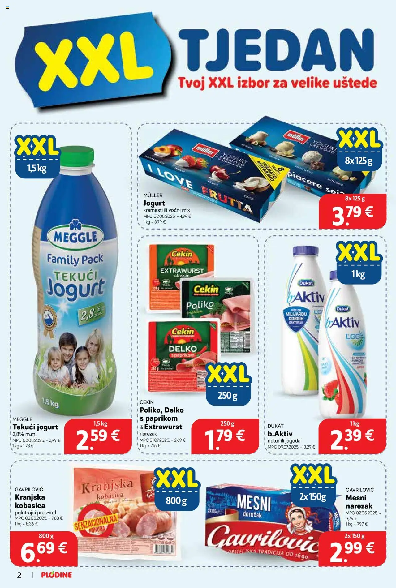 Plodine katalog | vrijedi od 27.08.2025 | Stranica: 2 | Proizvodi: Jogurt, Narezak, Kranjska kobasica, Kobasica