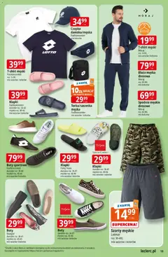 Pogląd oferty "E.Leclerc gazetka" - ważna od 08.04.2026 | Strona: 19 | Produkty: Buty sportowe, Spodnie, Czapka, Klapki damskie