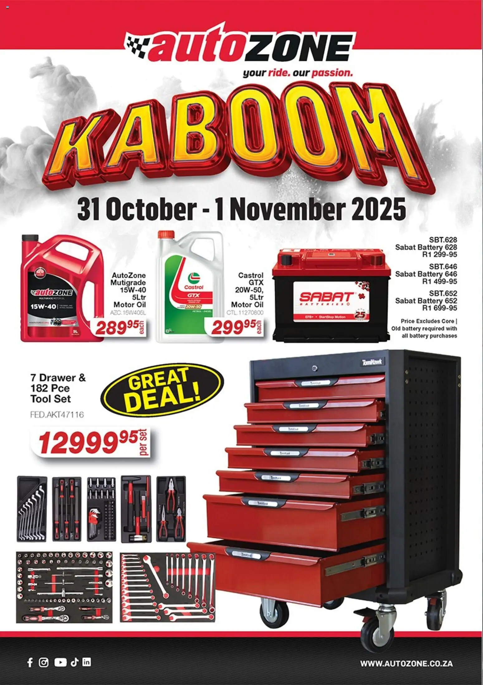 New AutoZone catalogue – valid from 31.10.2025 | Page: 1 | Products: Battery, Oil