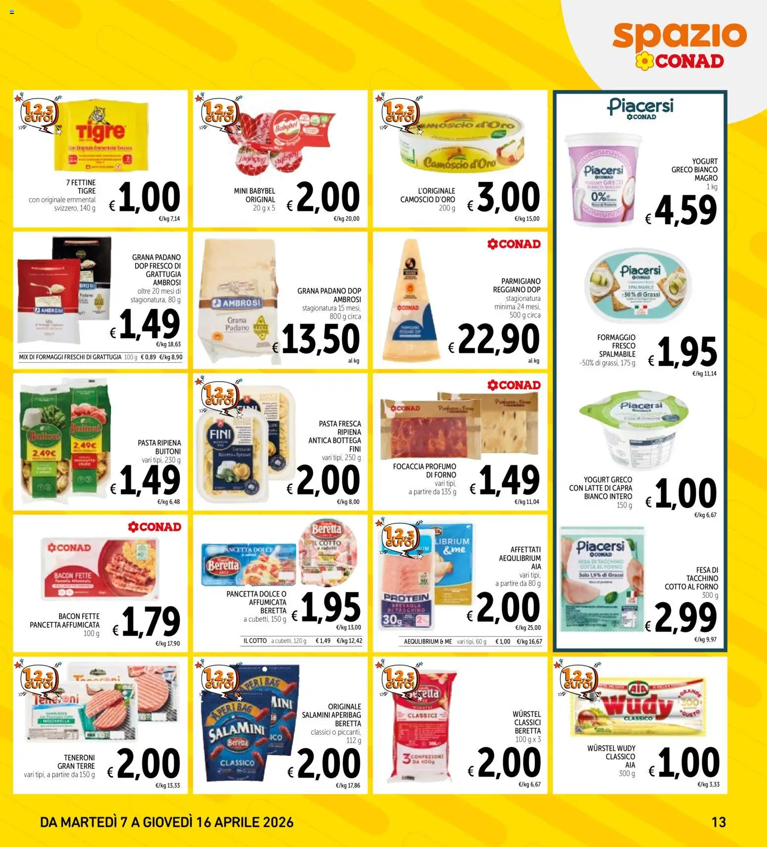 Volantino Spazio Conad del 07.04.2026 | Pagina: 13 | Prodotti: Yogurt greco, Yogurt, Pasta, Forno
